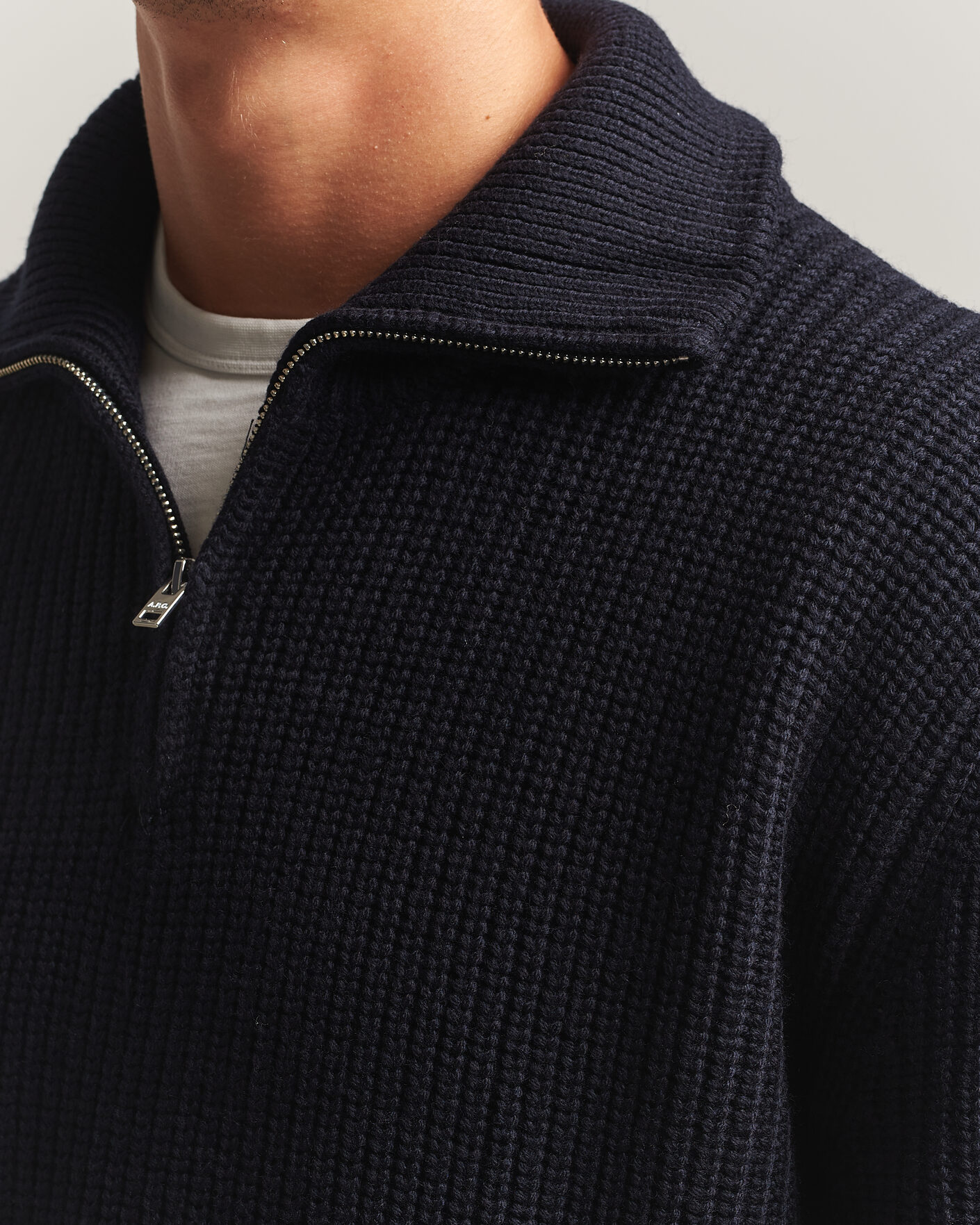 Men | Sweaters & Knitwear | A.P.C. | Daniel Wool Rib Knitted Half Zip Dark Navy
