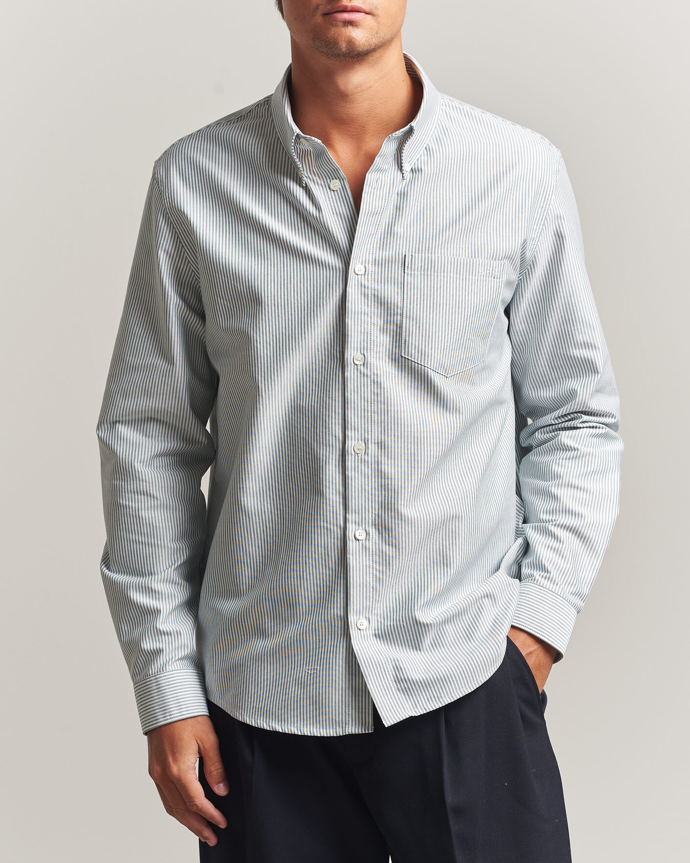 Men | Shirts | A.P.C. | Greg Striped Oxford Shirt Green/White