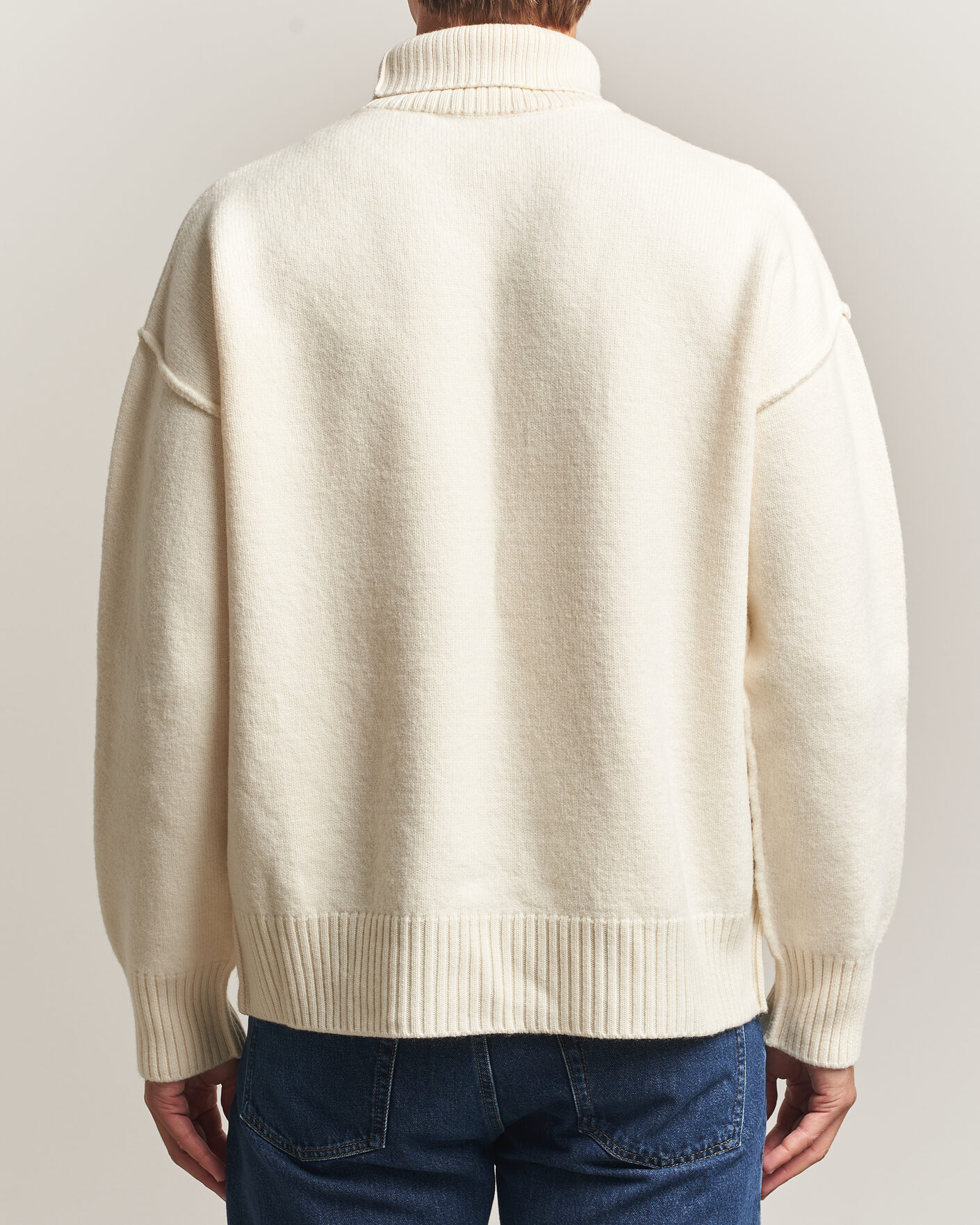 Men | Sweaters & Knitwear | AMI | Big Heart Logo Wool Knitted Polo Ecru