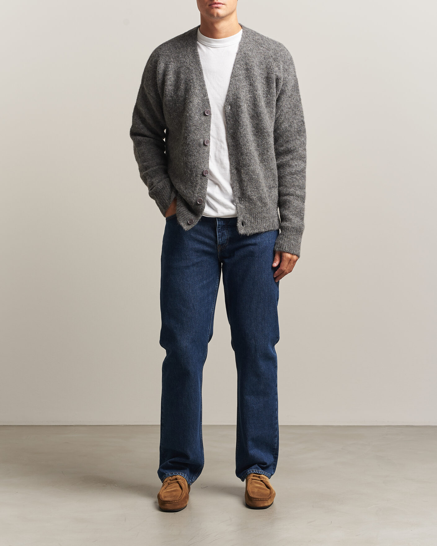 Men | Sweaters & Knitwear | AMI | Signature Logo Wool Knitted Cardigan Grey Melange