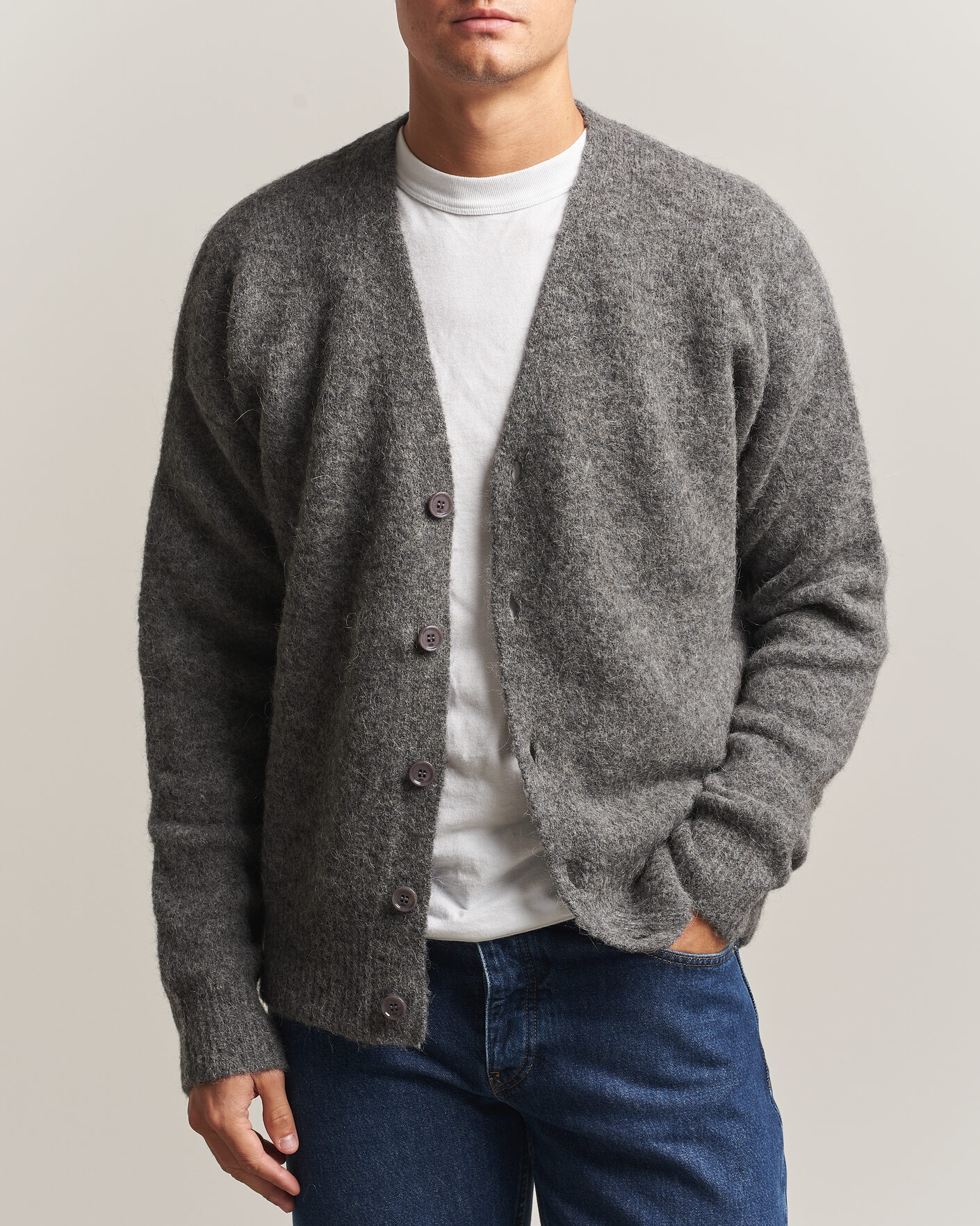 Men | Sweaters & Knitwear | AMI | Signature Logo Wool Knitted Cardigan Grey Melange