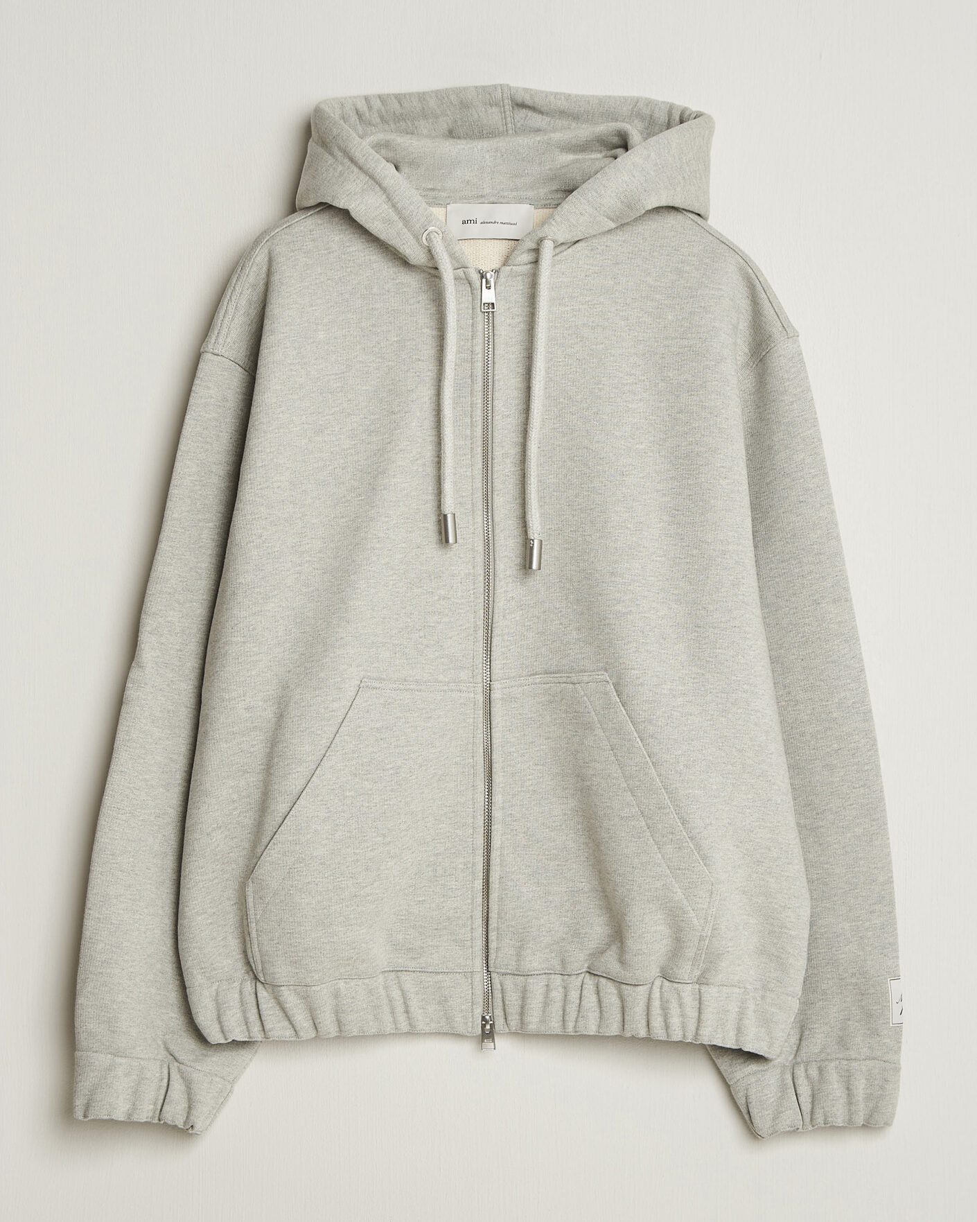 Men | Sweaters & Knitwear | AMI | Heritage Logo Full Zip Hoodie Light Grey Melange