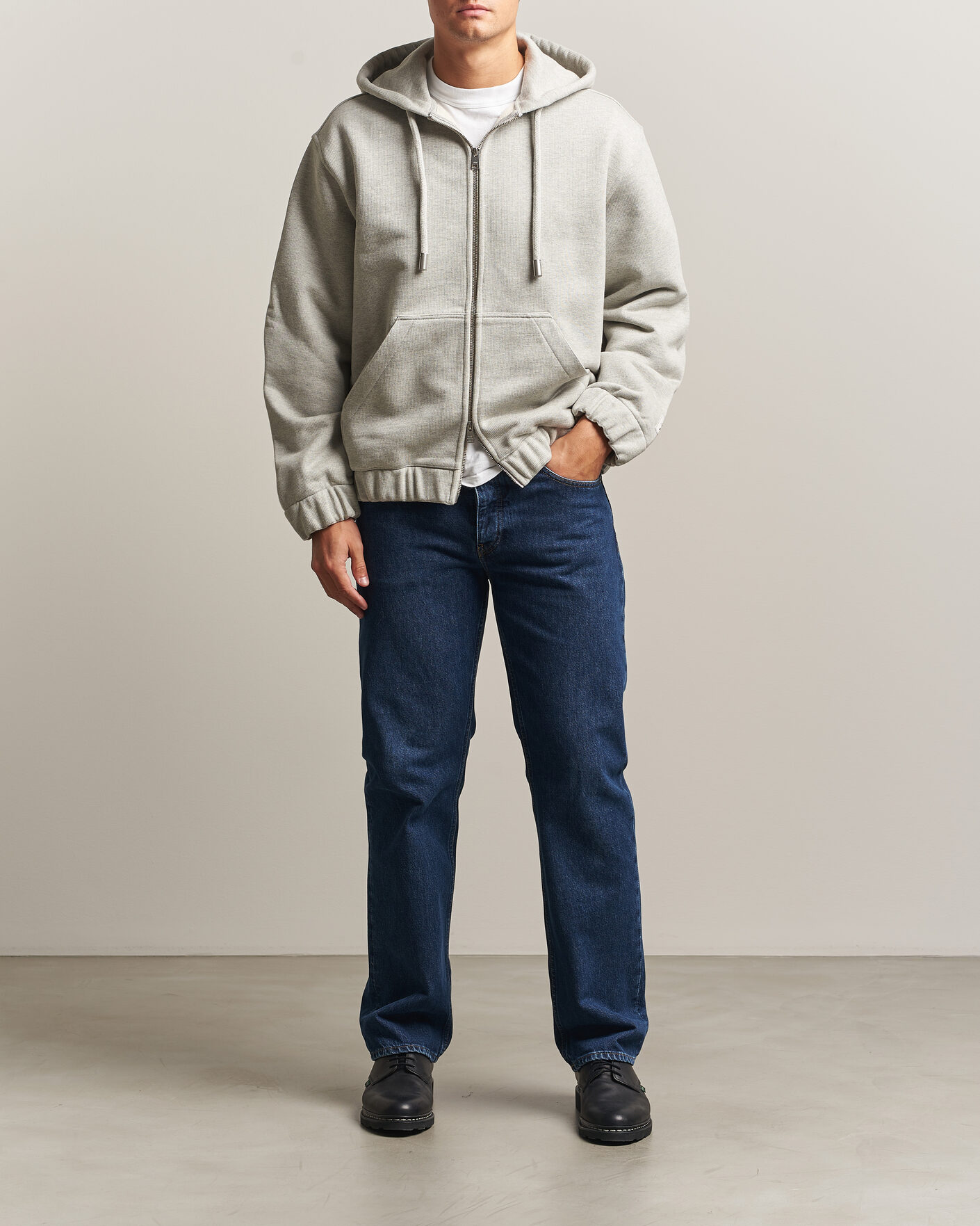 Men | Sweaters & Knitwear | AMI | Heritage Logo Full Zip Hoodie Light Grey Melange