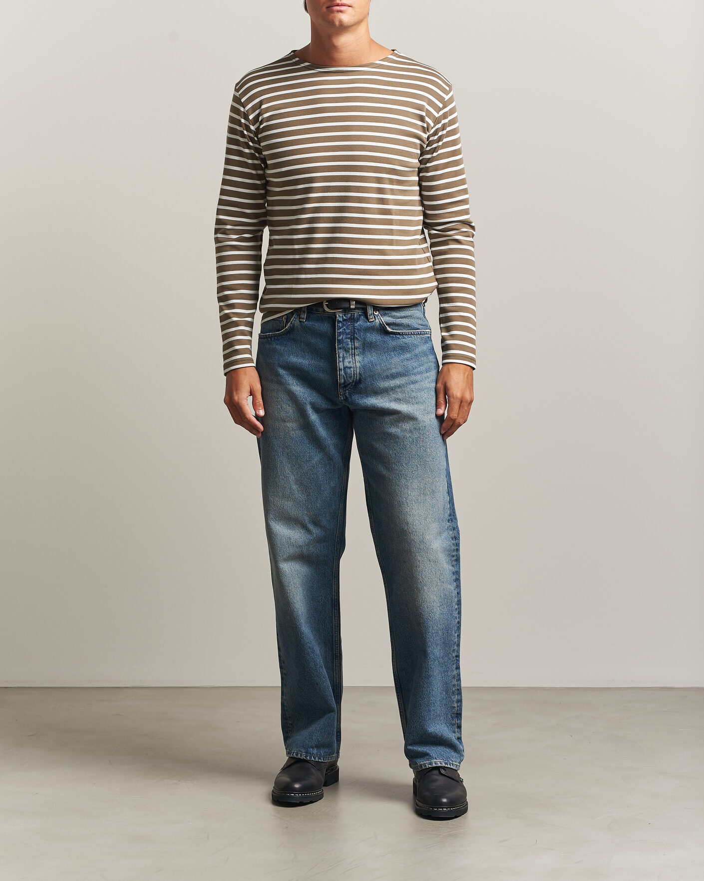 Men | T-Shirts | Armor-lux | Houat Héritage Stripe Long Sleeve T-Shirt Olive/Milk