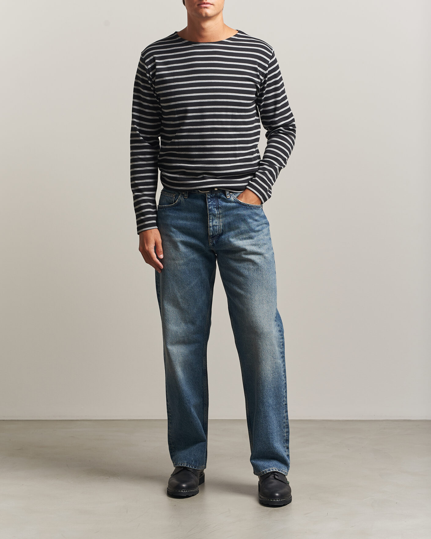Men | T-Shirts | Armor-lux | Houat Héritage Stripe Long Sleeve T-Shirt Black/Grey