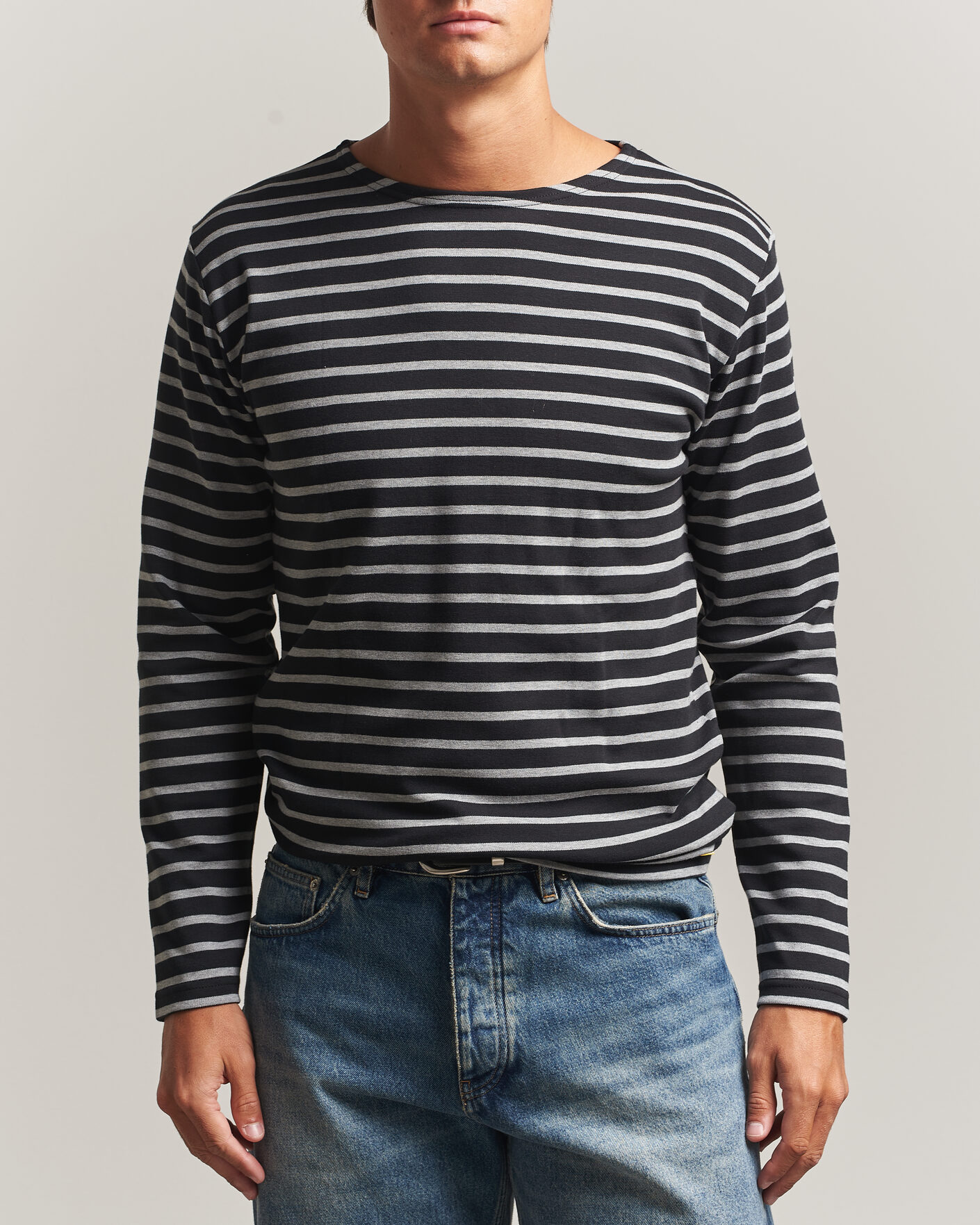 Men | T-Shirts | Armor-lux | Houat Héritage Stripe Long Sleeve T-Shirt Black/Grey