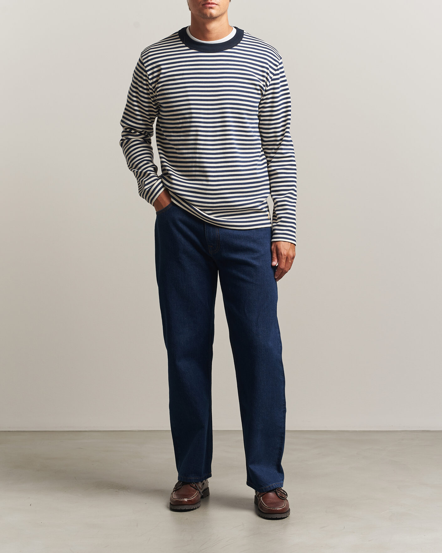 Men | T-Shirts | Armor-lux | Héritage Striped Long Sleeve T-Shirt Marine/Milk