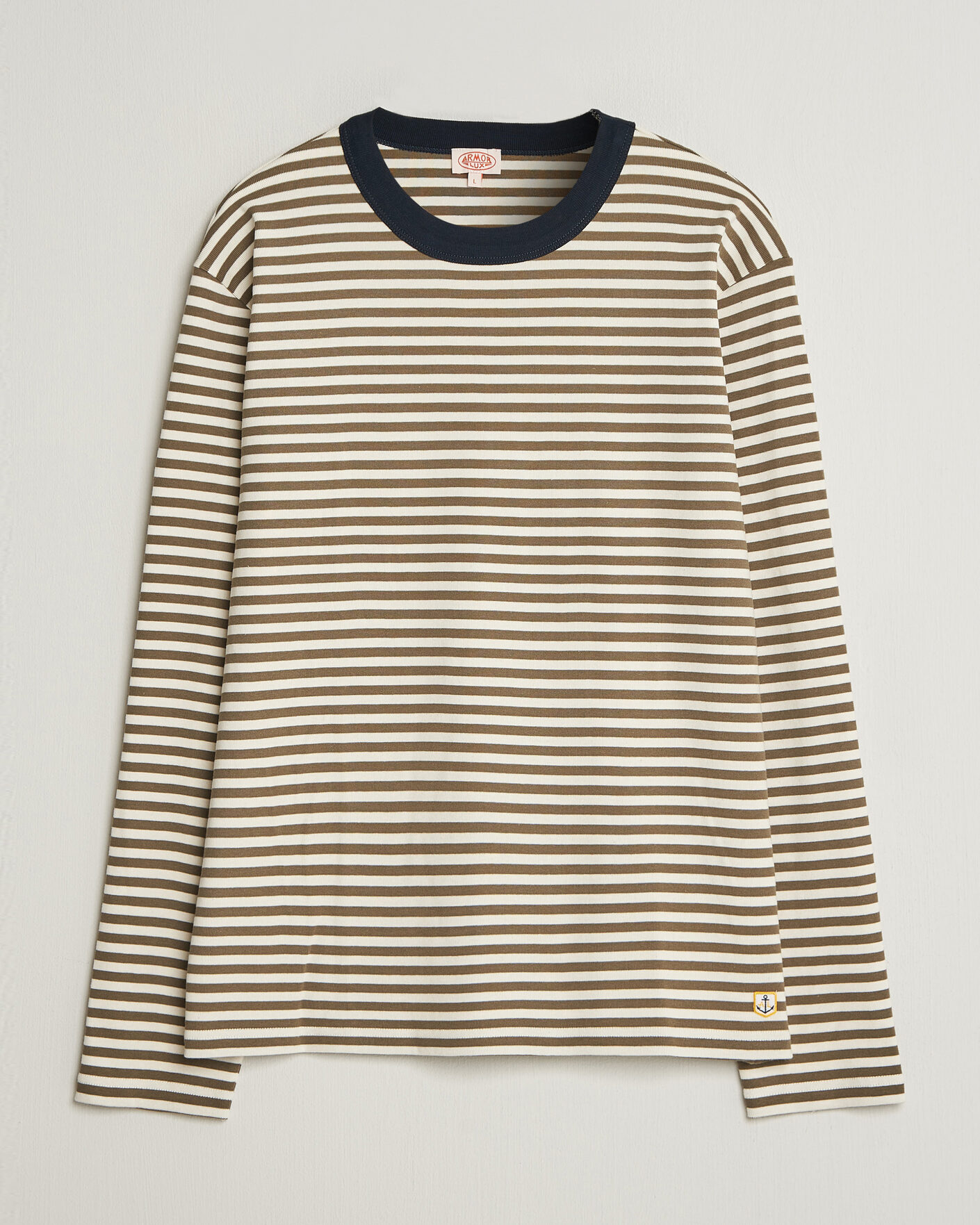 Men | T-Shirts | Armor-lux | Héritage Striped Long Sleeve T-Shirt Olive/Milk
