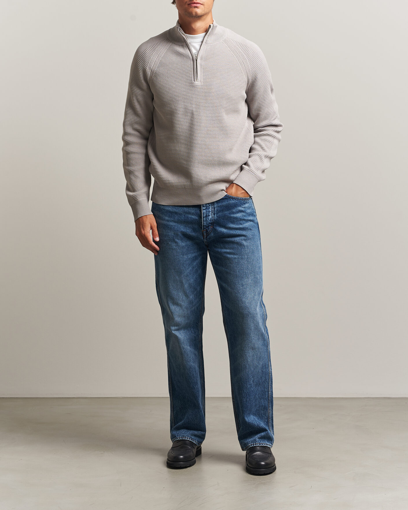 Men | Sweaters & Knitwear | Belstaff | Bradwell Cotton Knitted Quarter Zip Concrete