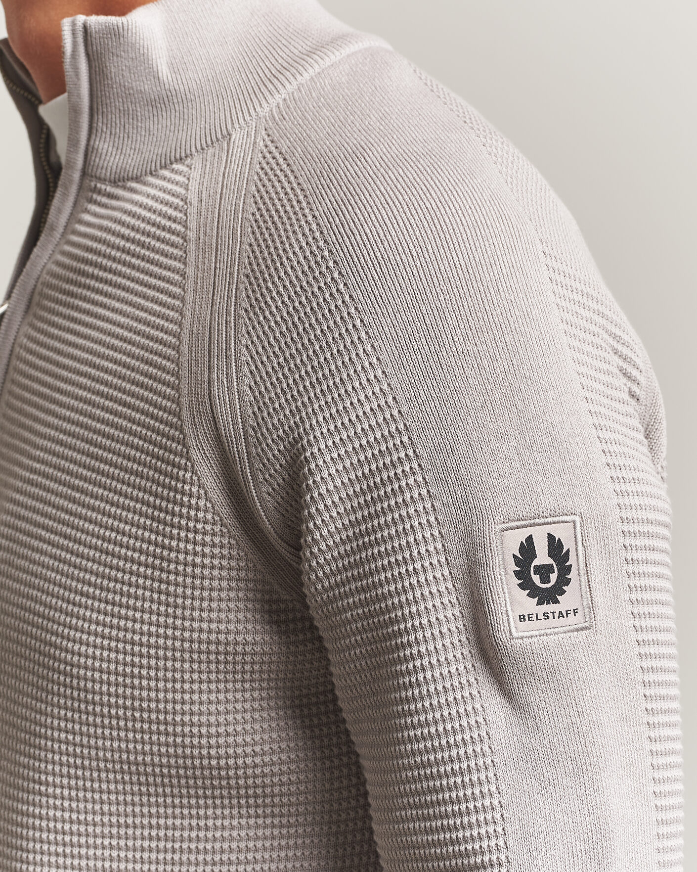 Men | Sweaters & Knitwear | Belstaff | Bradwell Cotton Knitted Quarter Zip Concrete