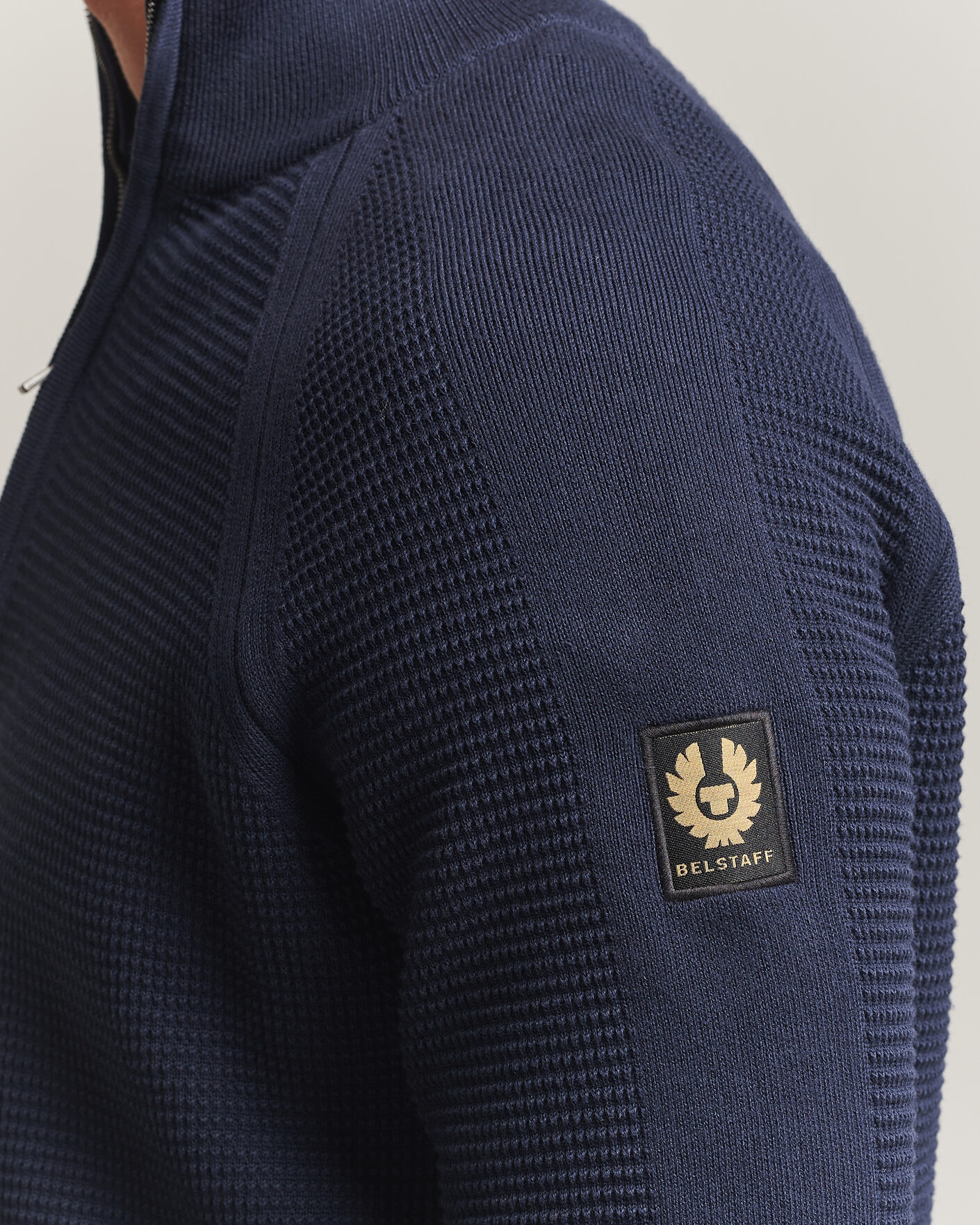 Men | Sweaters & Knitwear | Belstaff | Bradwell Cotton Knitted Quarter Zip Dark Ink