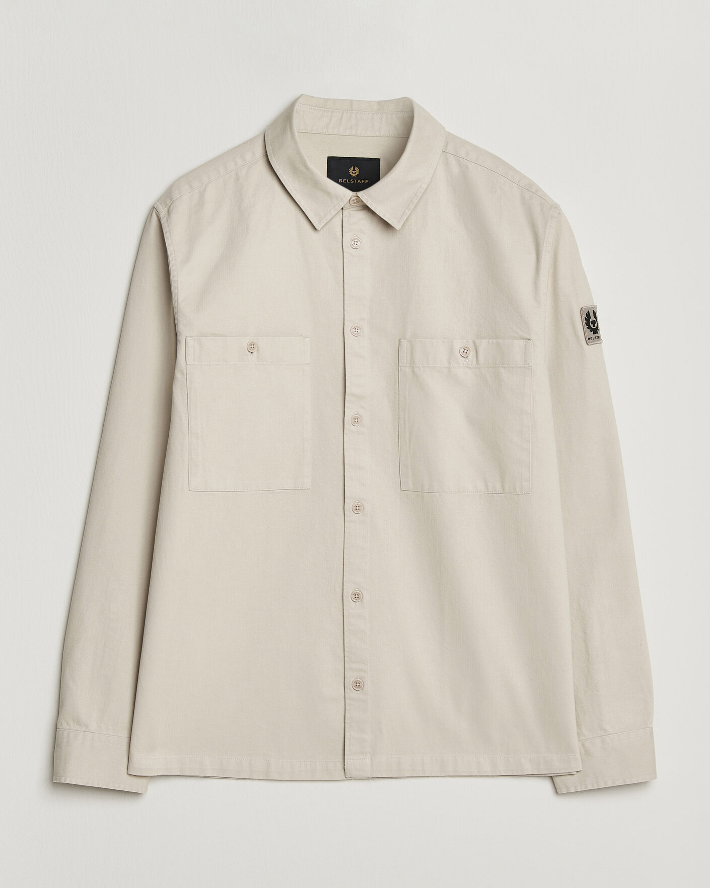 Men | Shirts | Belstaff | Outpost Cotton Herringbone Overshirt Pale Stone