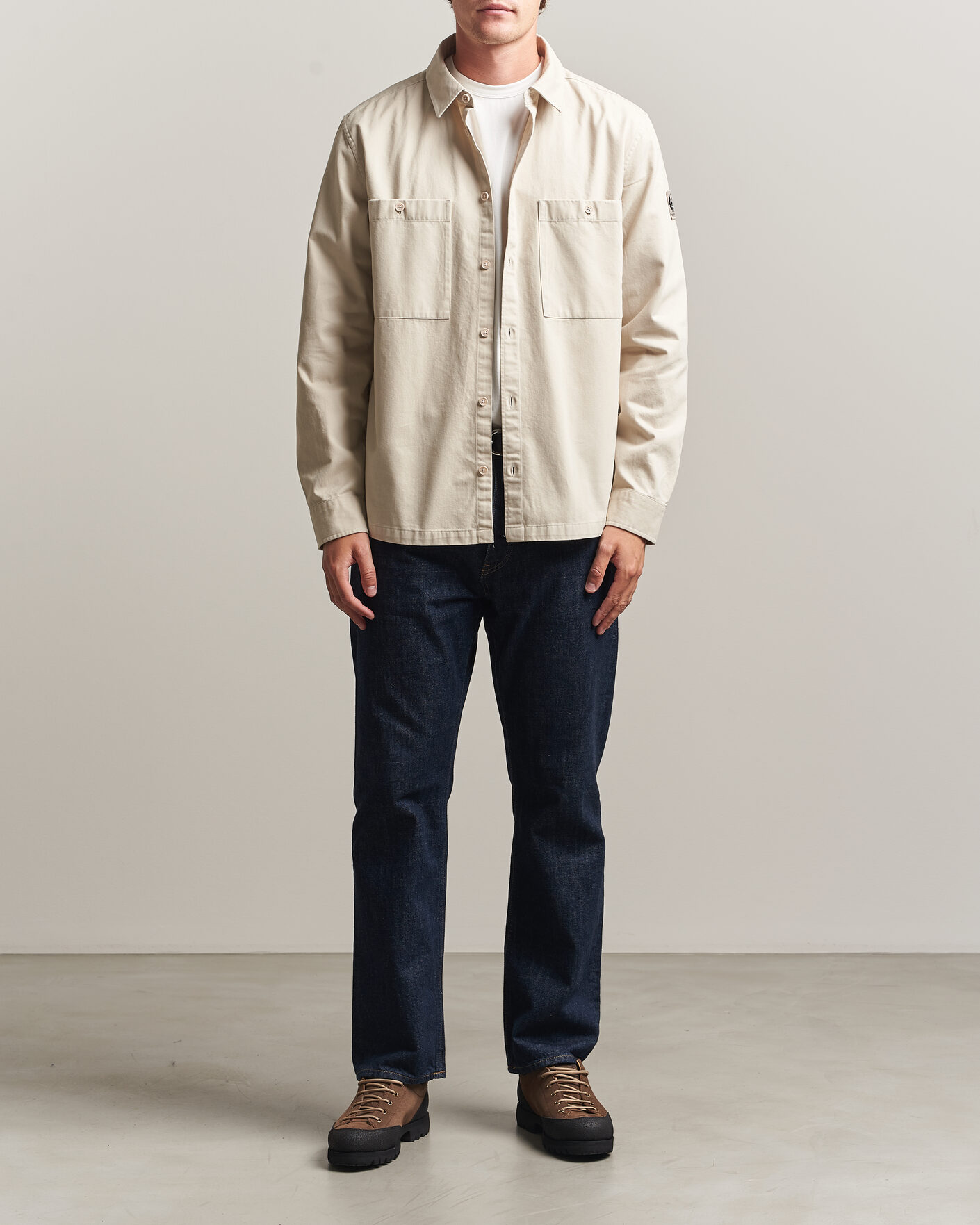 Men | Shirts | Belstaff | Outpost Cotton Herringbone Overshirt Pale Stone