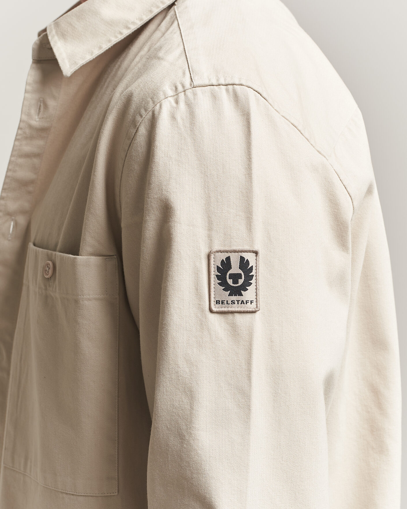Men | Shirts | Belstaff | Outpost Cotton Herringbone Overshirt Pale Stone