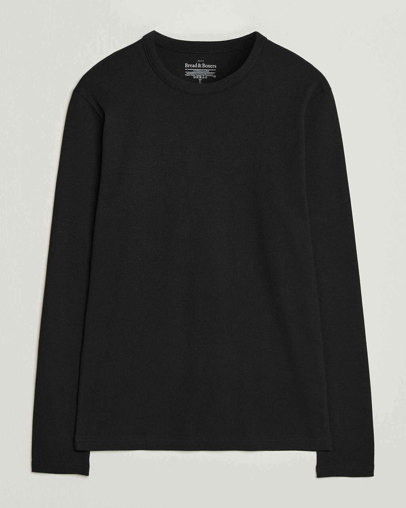 Men | T-Shirts | Bread & Boxers | Ribbed Long Sleeve T-Shirt Black