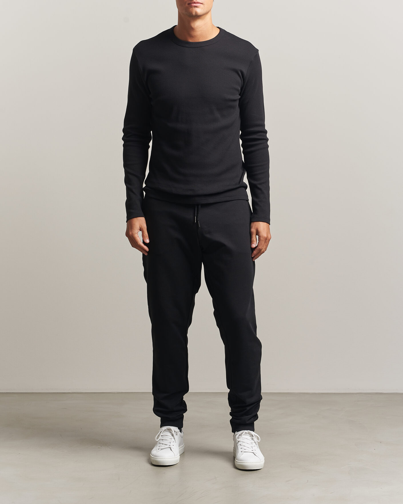 Men | T-Shirts | Bread & Boxers | Ribbed Long Sleeve T-Shirt Black