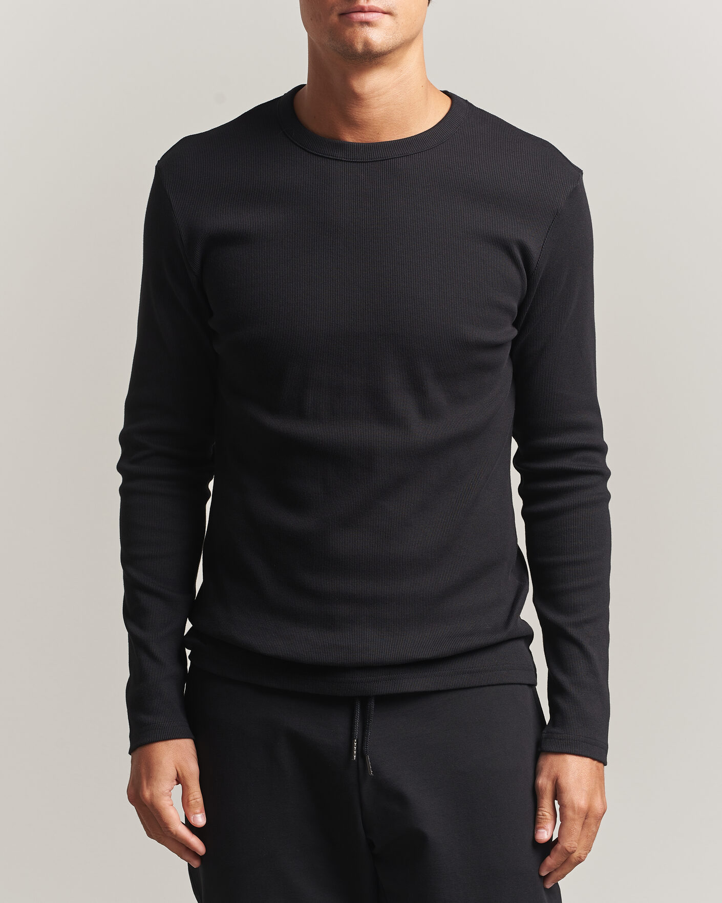 Men | T-Shirts | Bread & Boxers | Ribbed Long Sleeve T-Shirt Black
