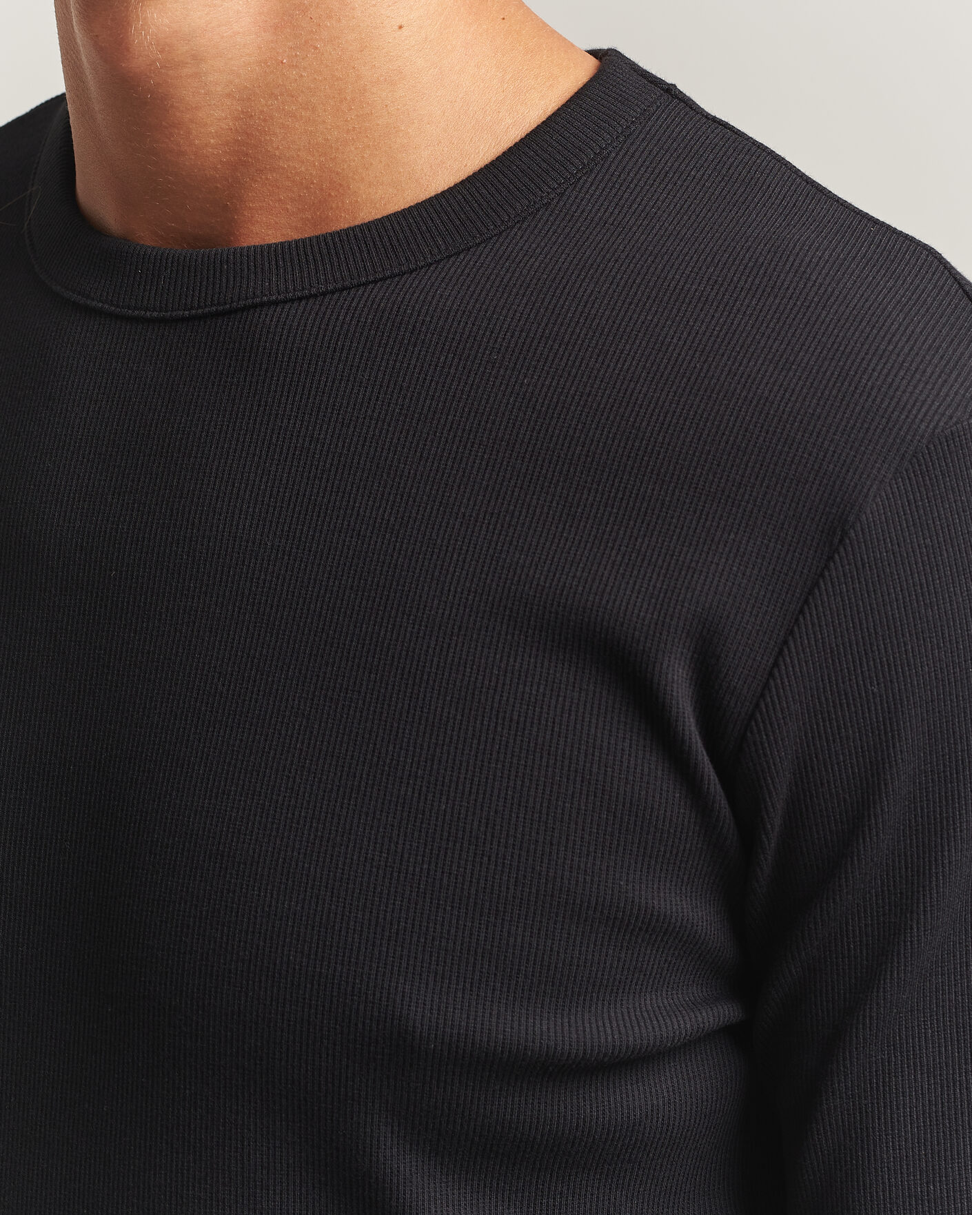 Men | T-Shirts | Bread & Boxers | Ribbed Long Sleeve T-Shirt Black