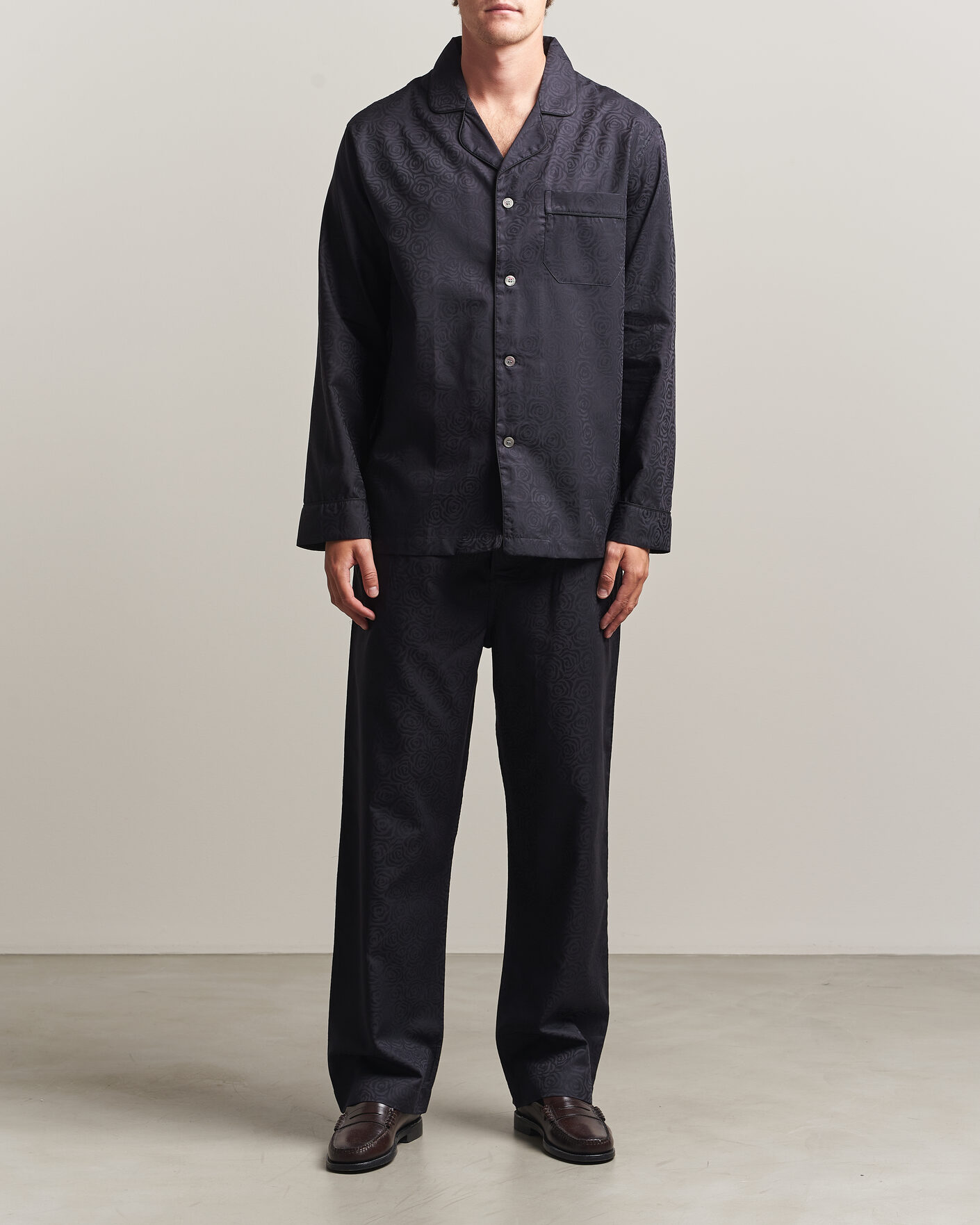 Men | Pyjamas & Robes | Derek Rose | Piped Jacquard Cotton Pyjama Set Black