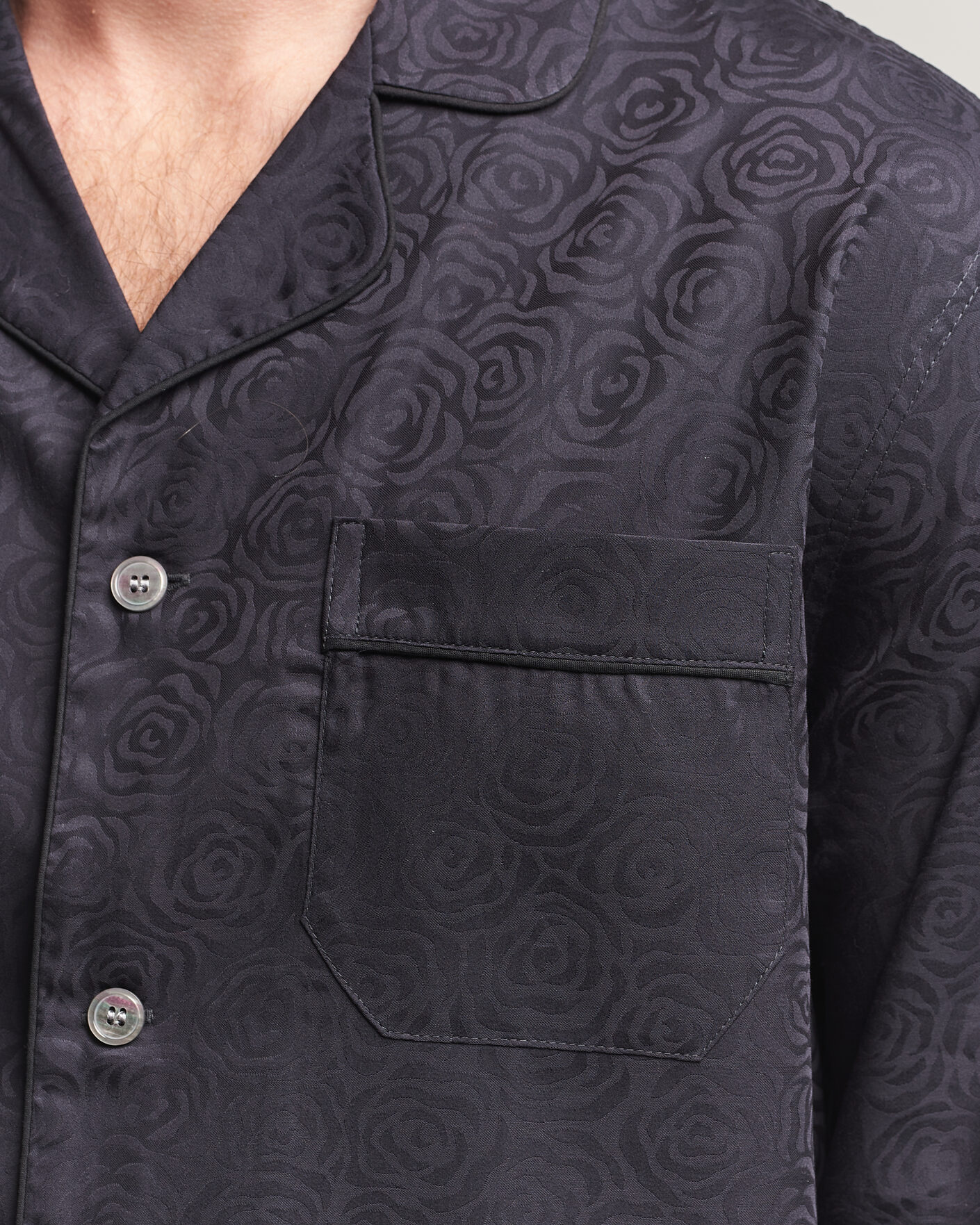 Men | Pyjamas & Robes | Derek Rose | Piped Jacquard Cotton Pyjama Set Black