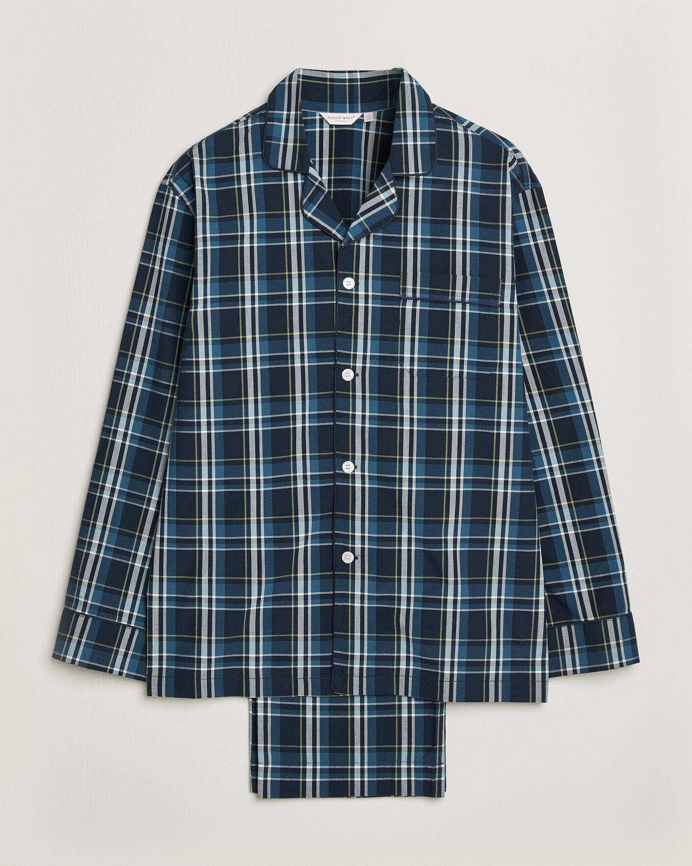 Men | Pyjamas & Robes | Derek Rose | Piped Checked Cotton Pyjama Set Navy