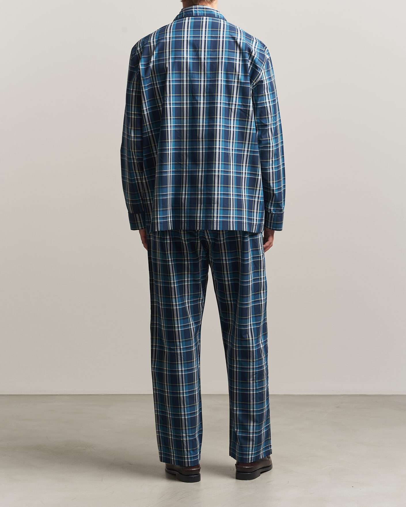Men | Pyjamas & Robes | Derek Rose | Piped Checked Cotton Pyjama Set Navy