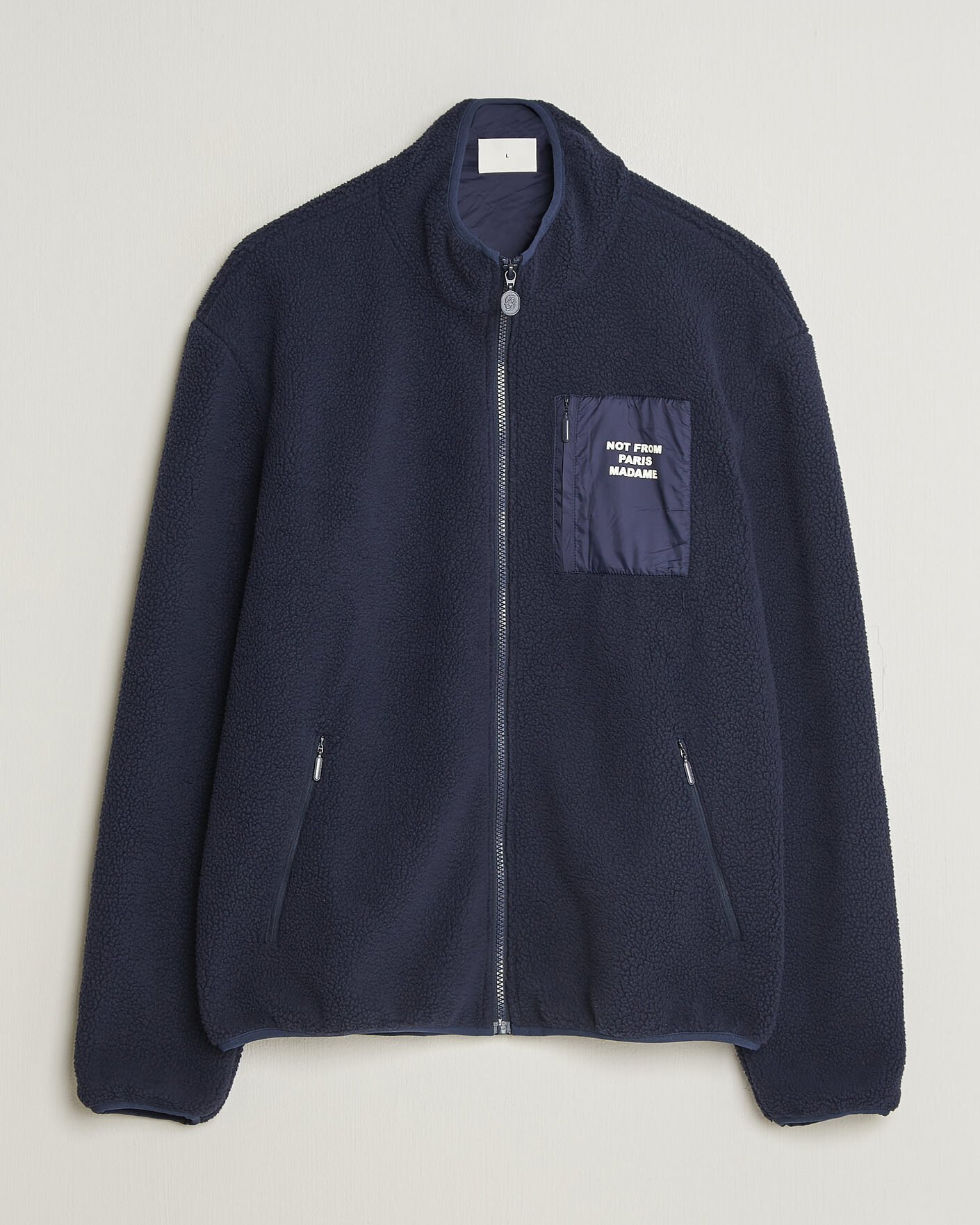 Men | Sweaters & Knitwear | Drôle de Monsieur | Slogan Sherpa Jacket Navy