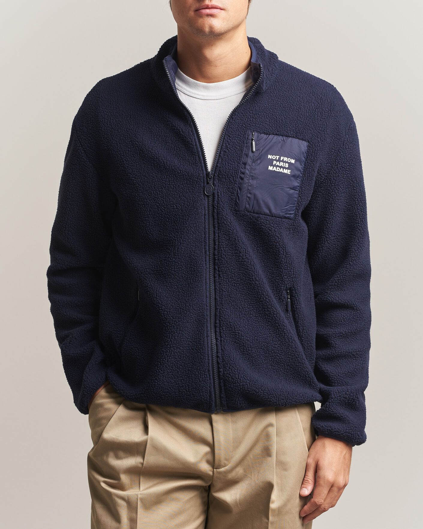 Men | Sweaters & Knitwear | Drôle de Monsieur | Slogan Sherpa Jacket Navy