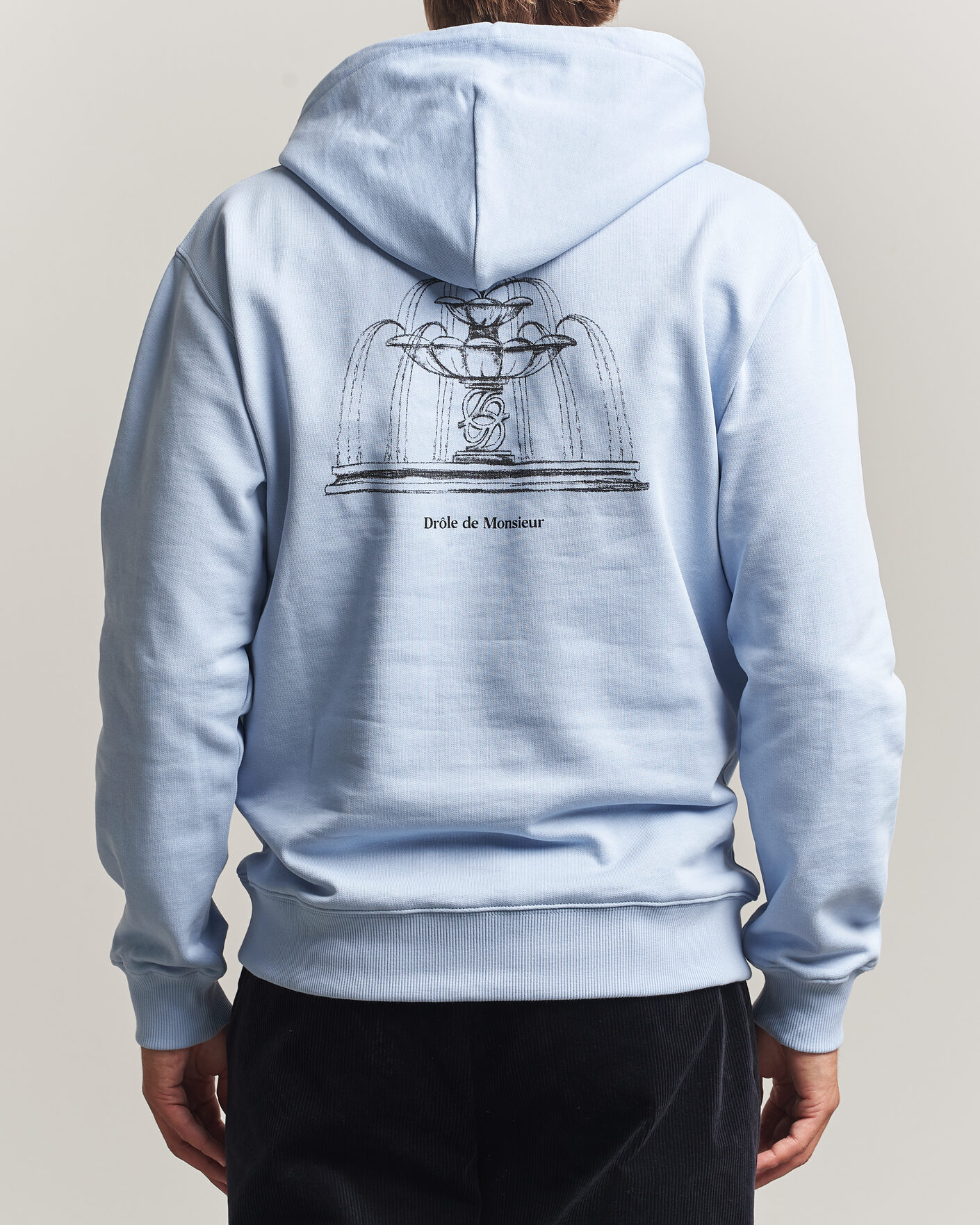 Men | Sweaters & Knitwear | Drôle de Monsieur | Fountain Printed Hoodie Light Blue