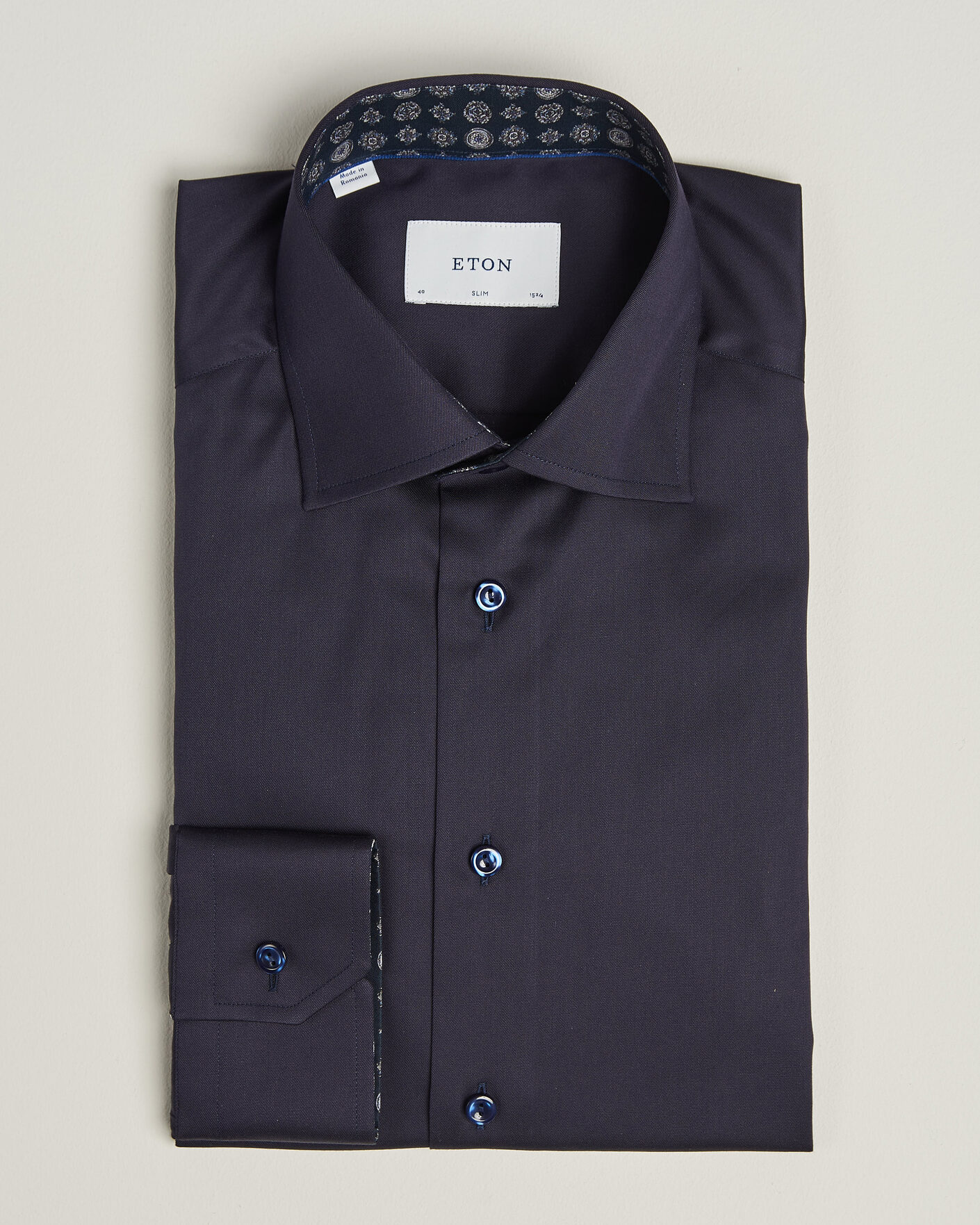 Men | Shirts | Eton | Slim Fit Signature Twill Contrast Shirt Navy Blue