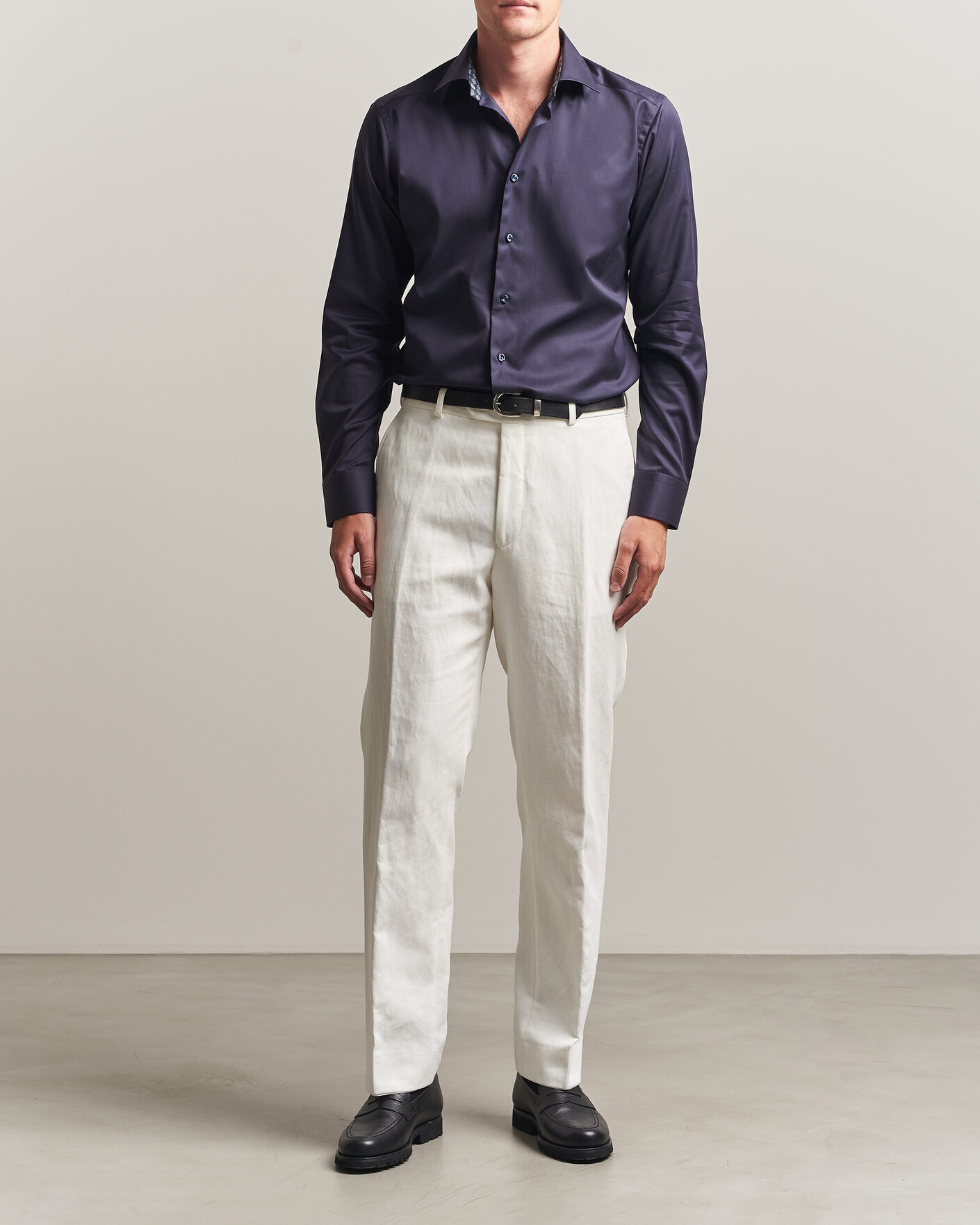 Men | Shirts | Eton | Slim Fit Signature Twill Contrast Shirt Navy Blue