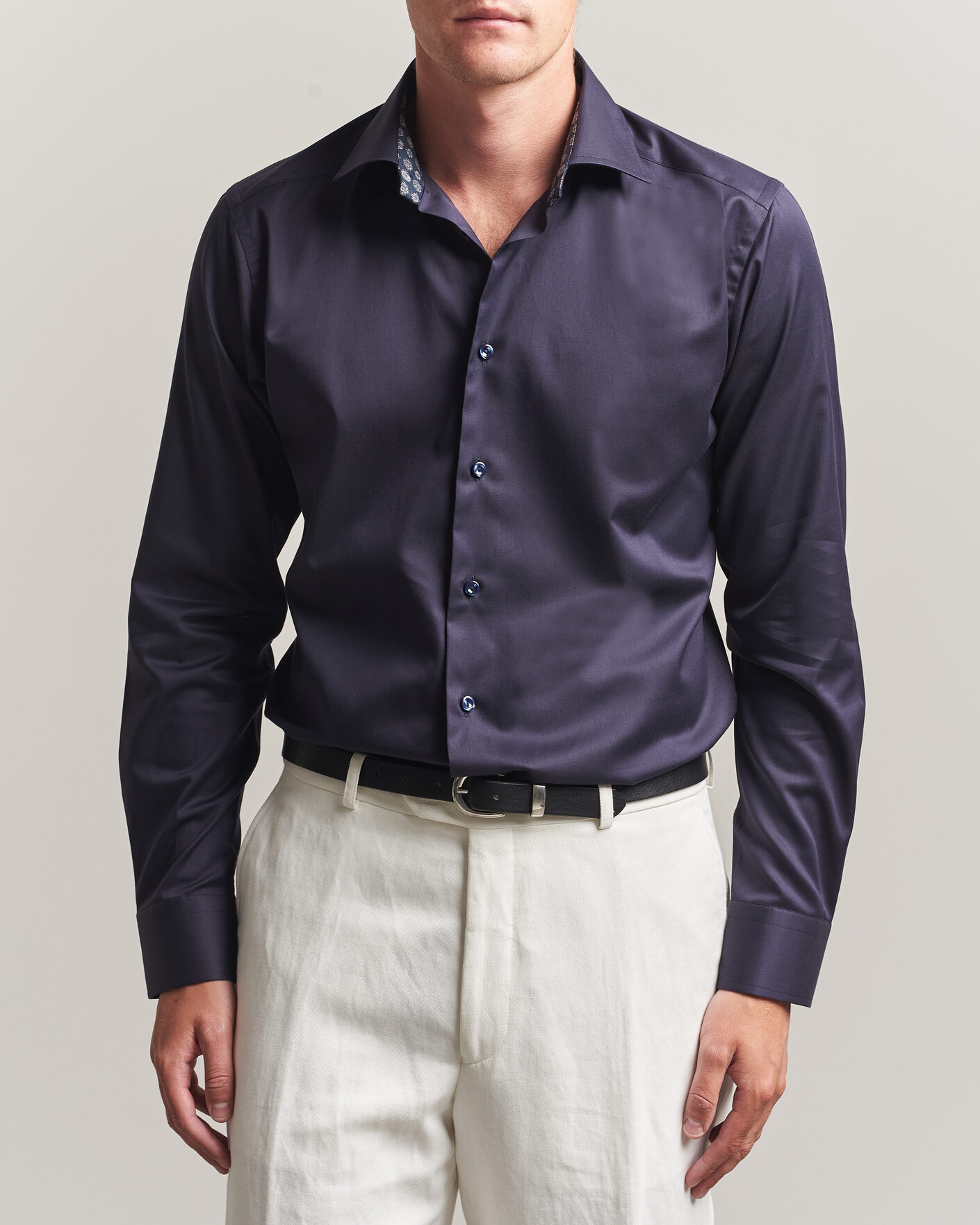 Men | Shirts | Eton | Slim Fit Signature Twill Contrast Shirt Navy Blue