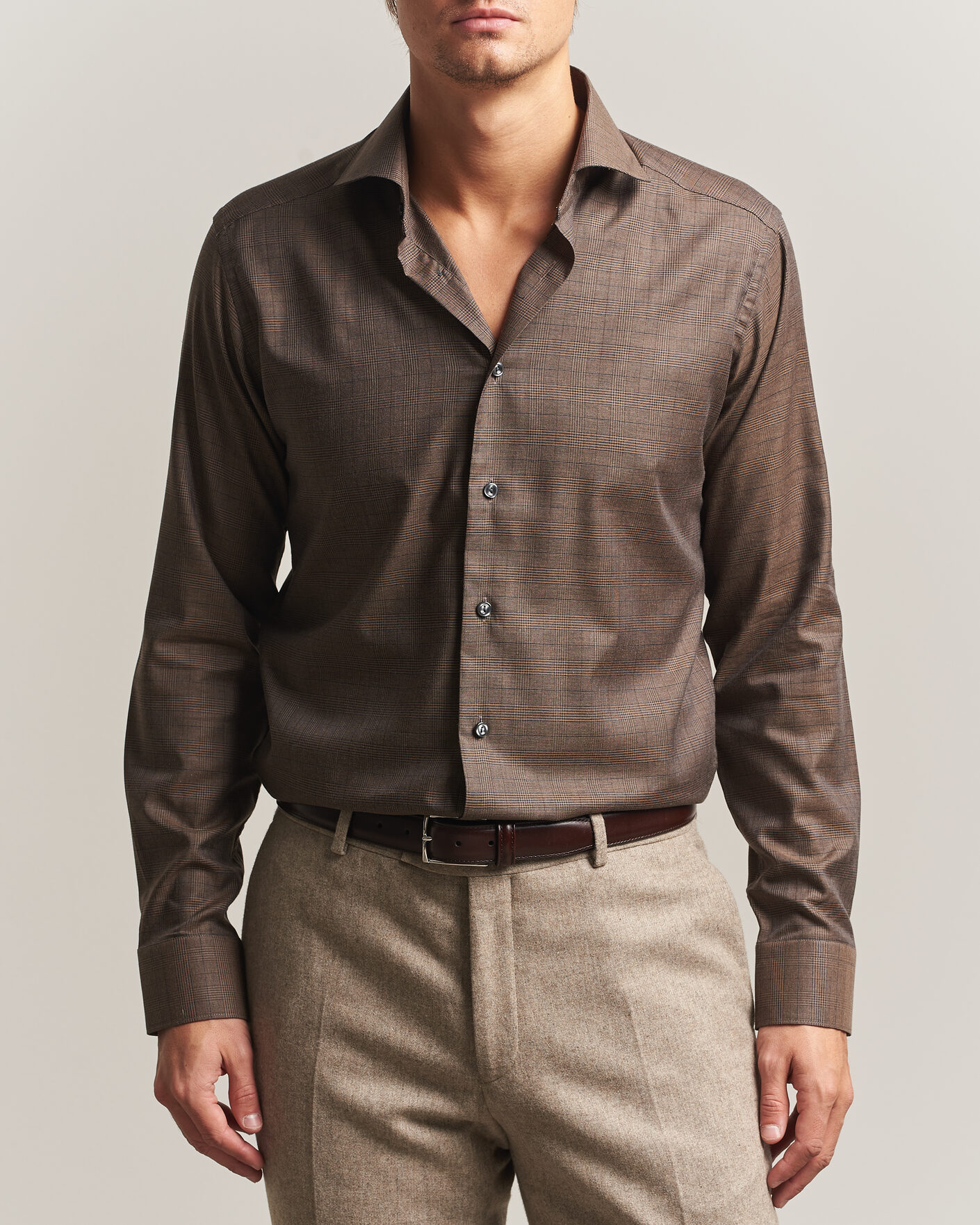 Men | Shirts | Eton | Slim Fit Signature Flannel Checked Shirt Dark Brown