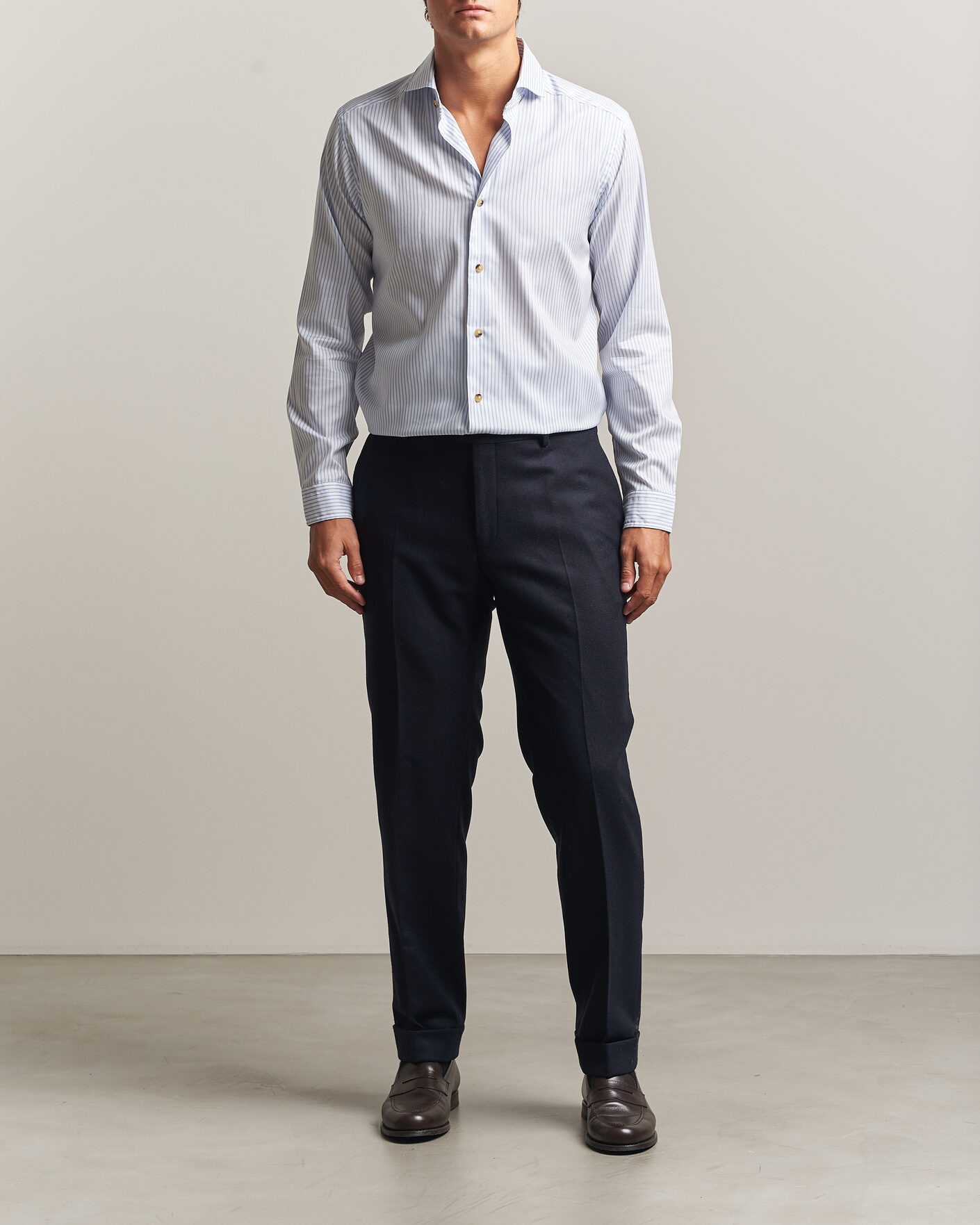 Men | Shirts | Eton | Casual Fit Signature Oxford Striped Shirt Light Blue