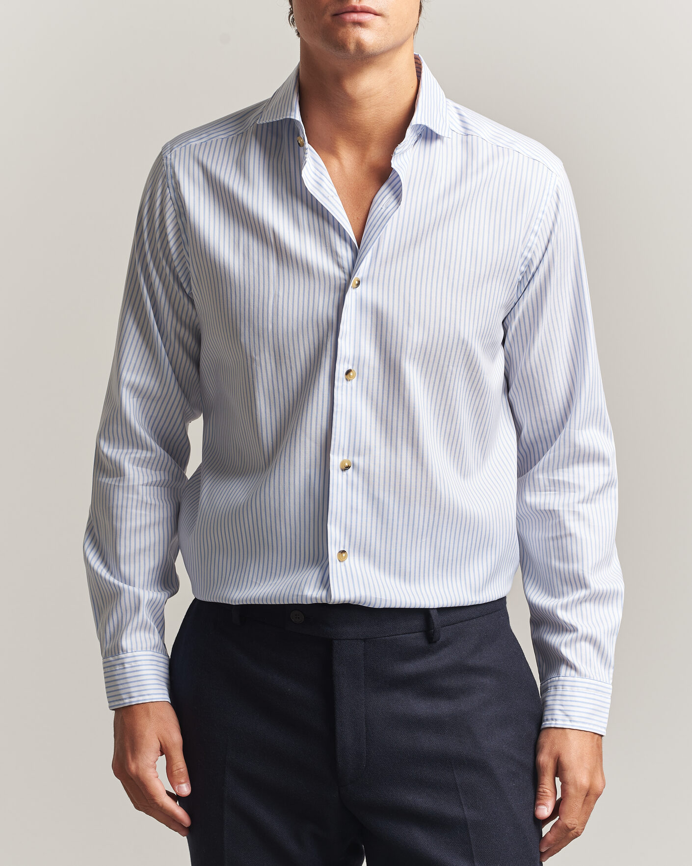 Men | Shirts | Eton | Casual Fit Signature Oxford Striped Shirt Light Blue