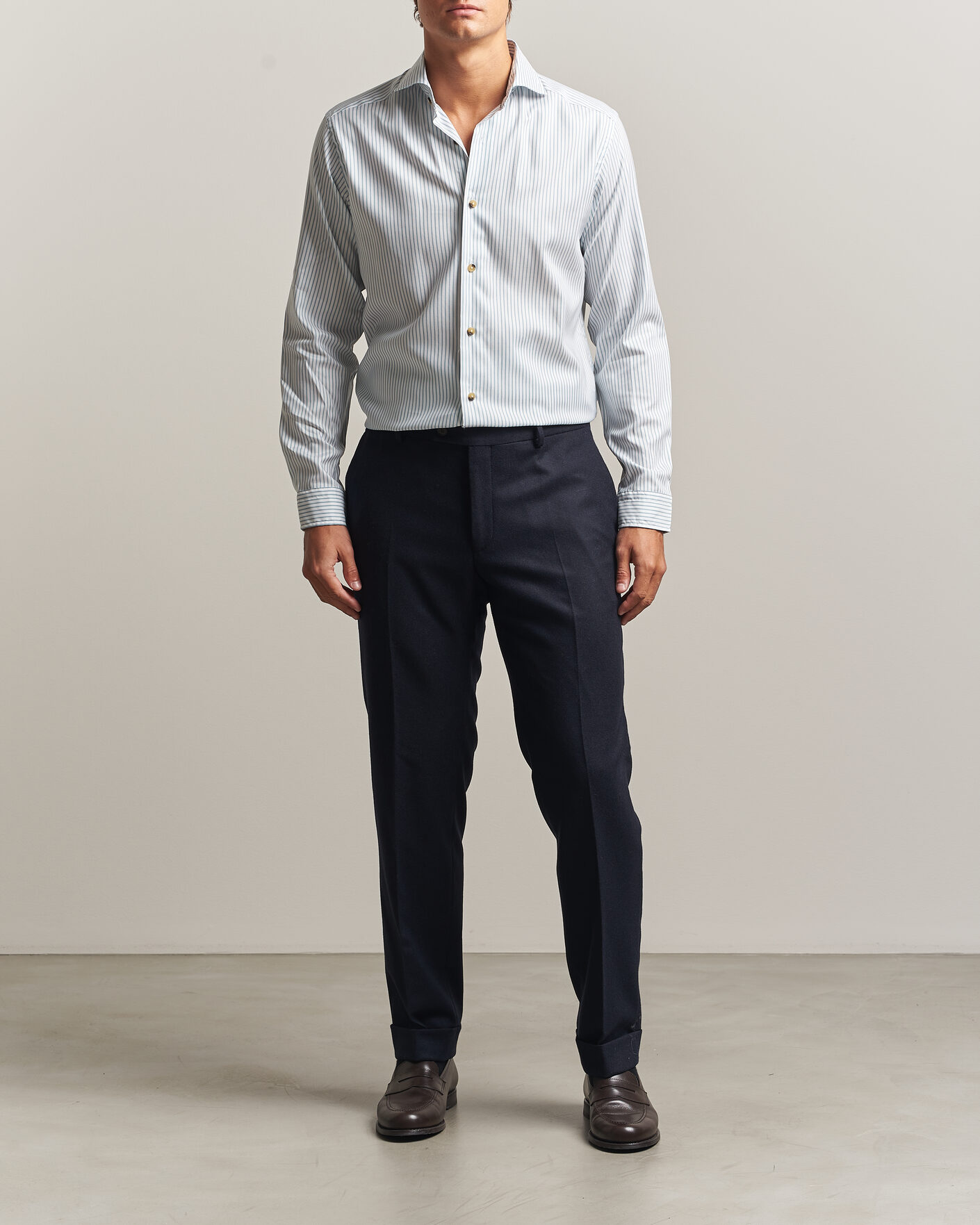 Men | Shirts | Eton | Casual Fit Signature Oxford Striped Shirt Mid Blue
