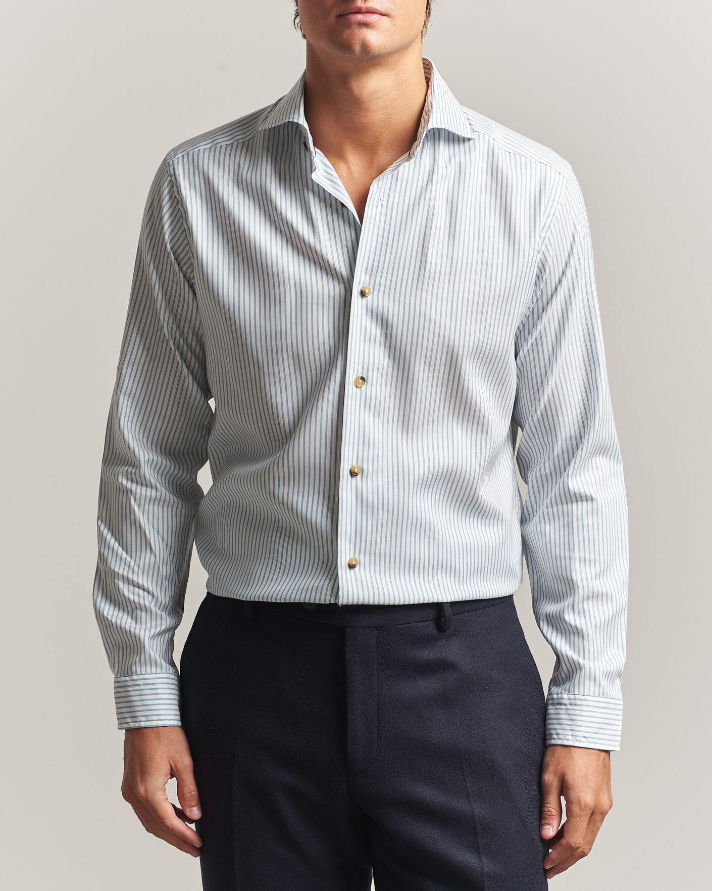 Men | Shirts | Eton | Casual Fit Signature Oxford Striped Shirt Mid Blue