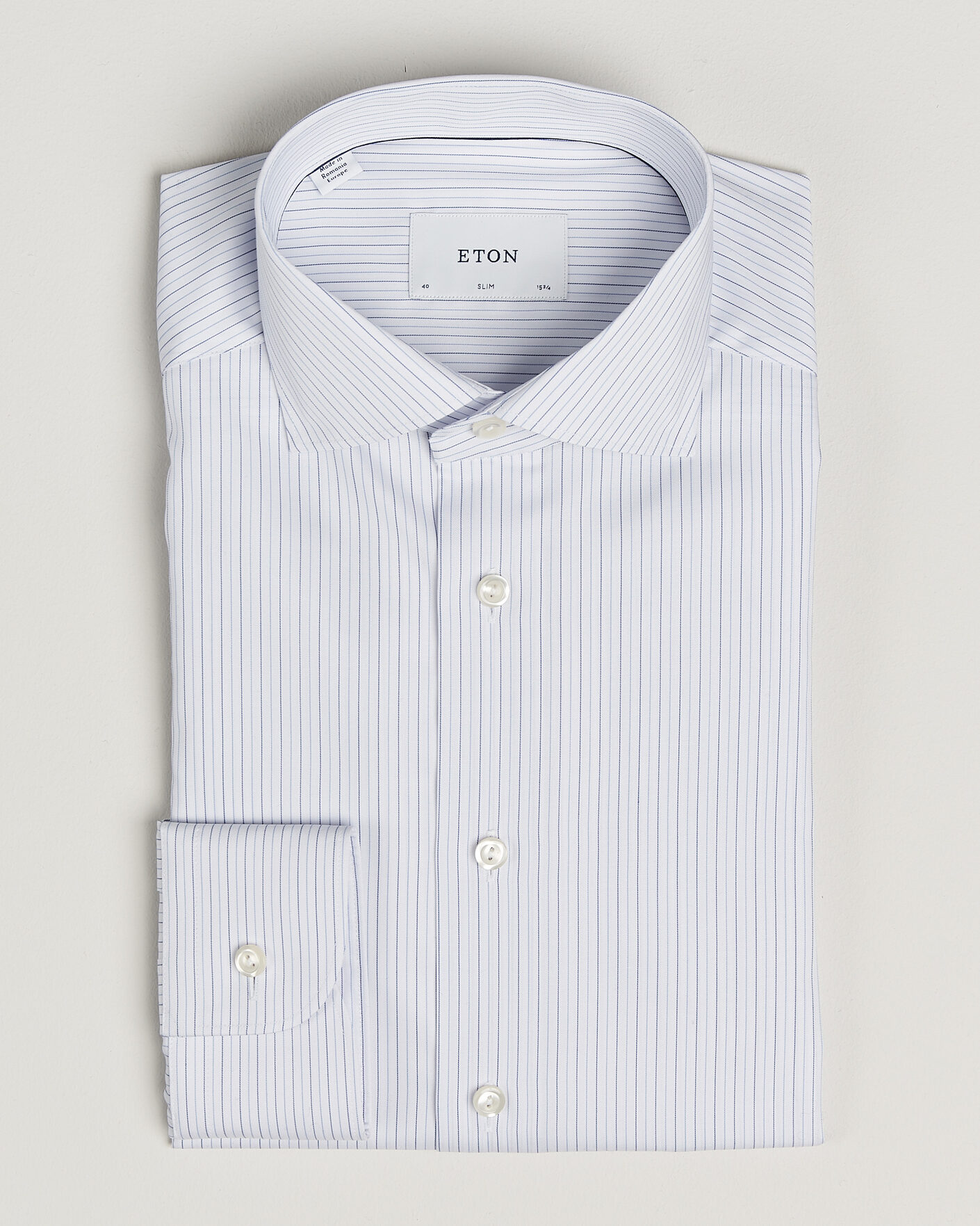 Men | Shirts | Eton | Slim Fit Fine Twill Striped Shirt Light Blue