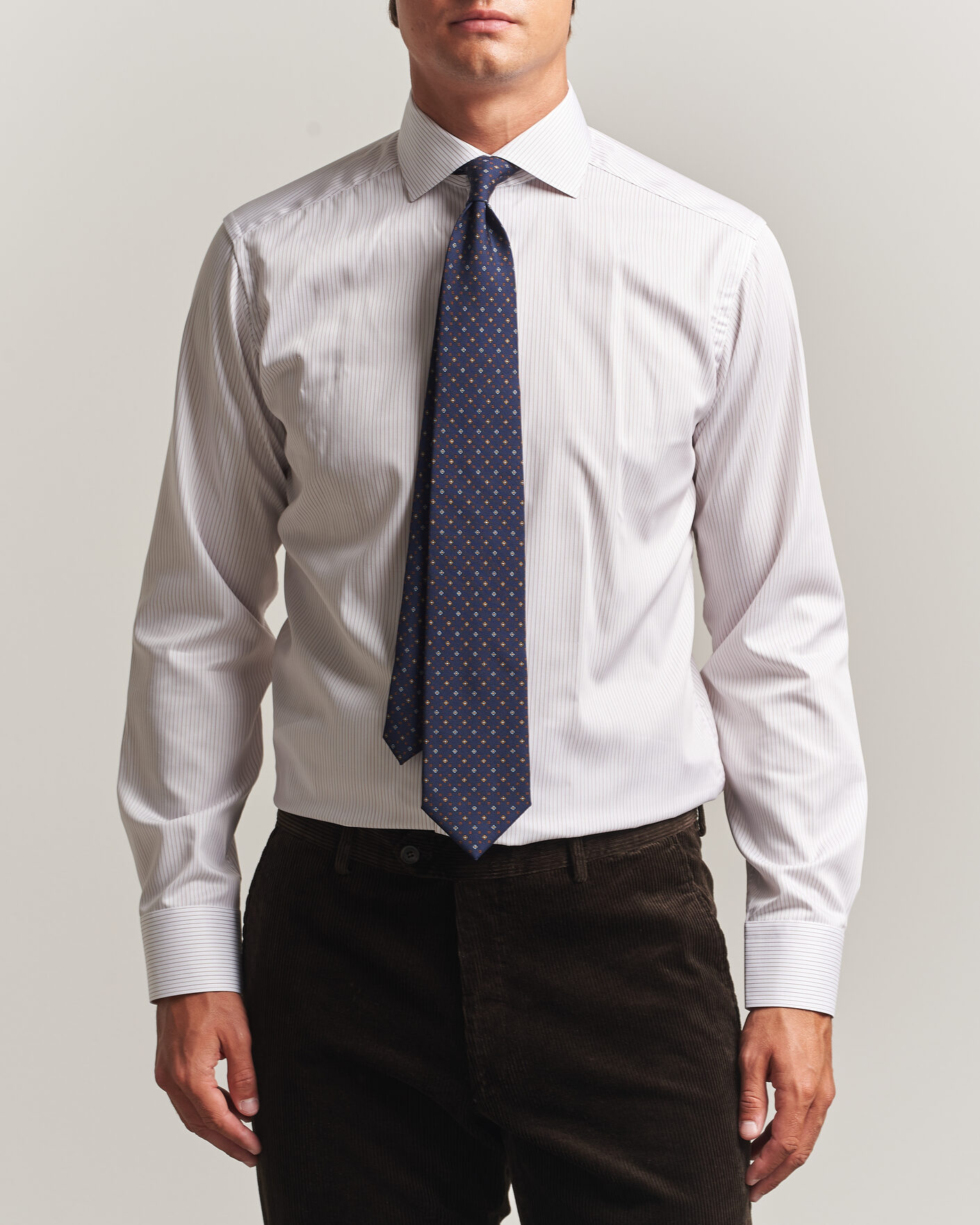 Men | Shirts | Eton | Slim Fit Fine Twill Striped Shirt Orange