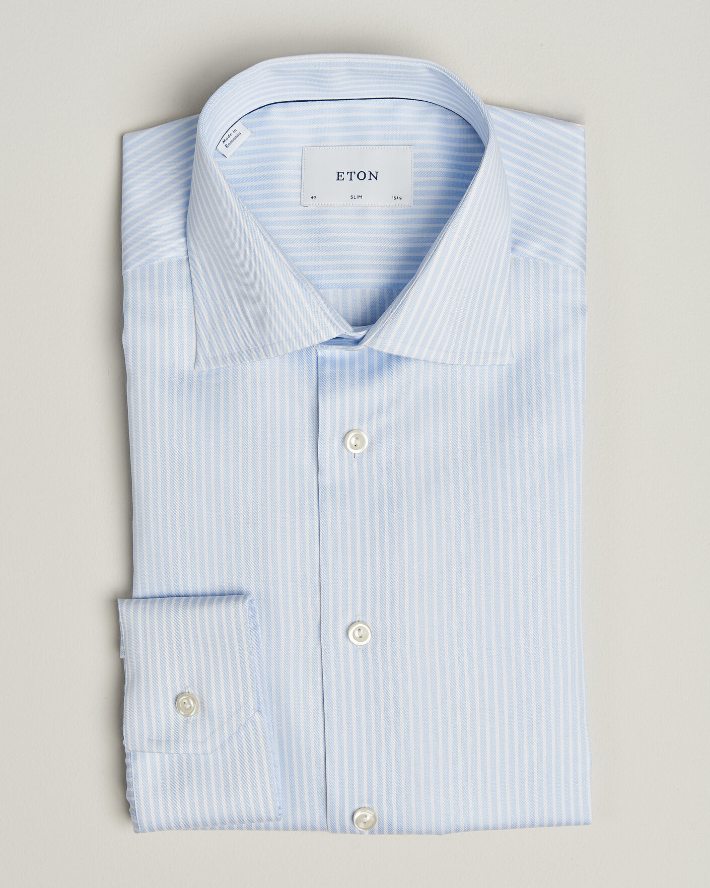 Men | Shirts | Eton | Slim Fit Signature Twill Striped Shirt Light Blue
