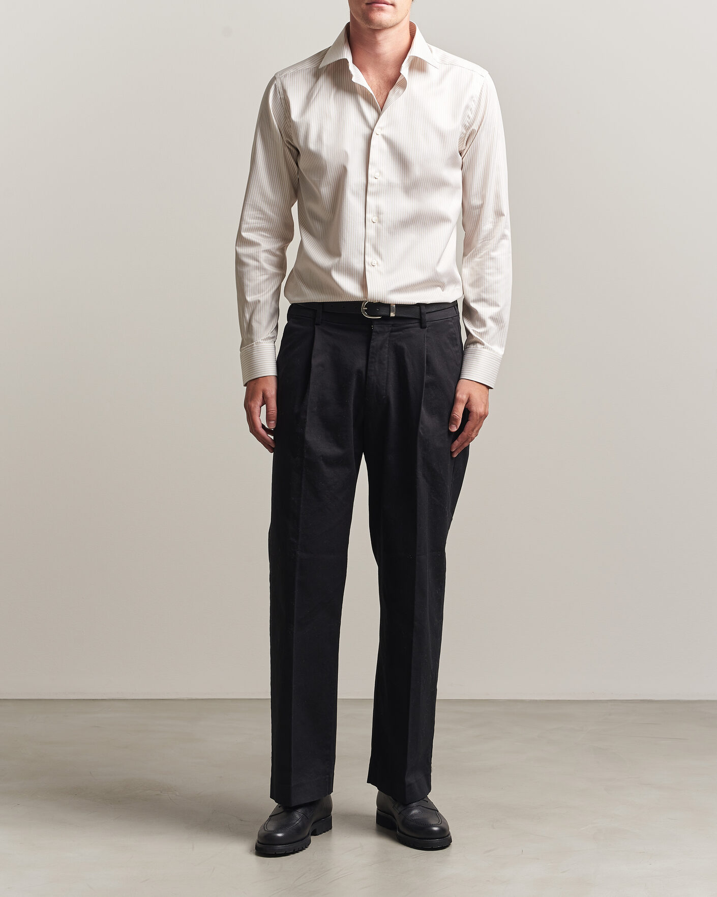 Men | Shirts | Eton | Slim Fit Signature Twill Striped Shirt Beige