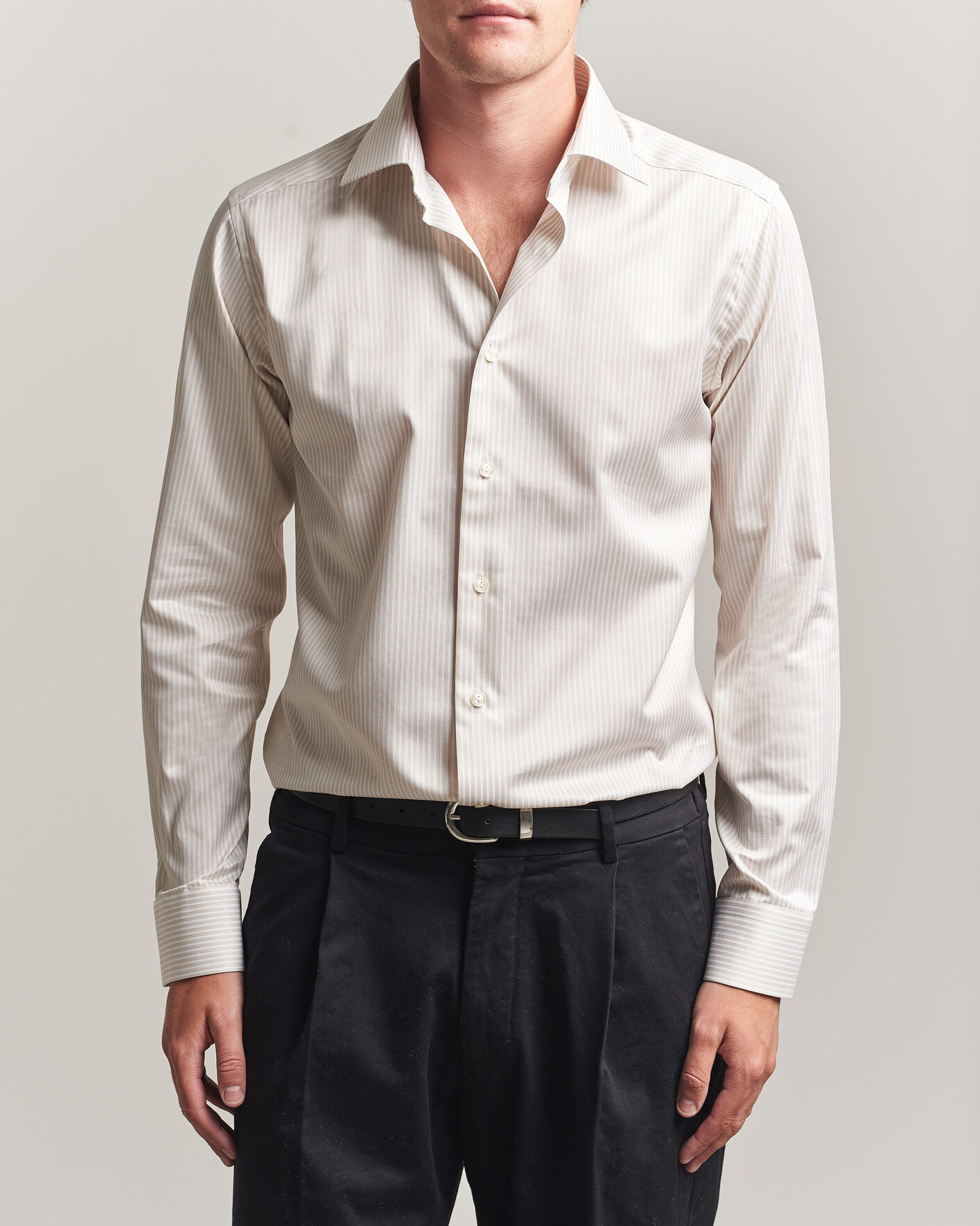 Men | Shirts | Eton | Slim Fit Signature Twill Striped Shirt Beige