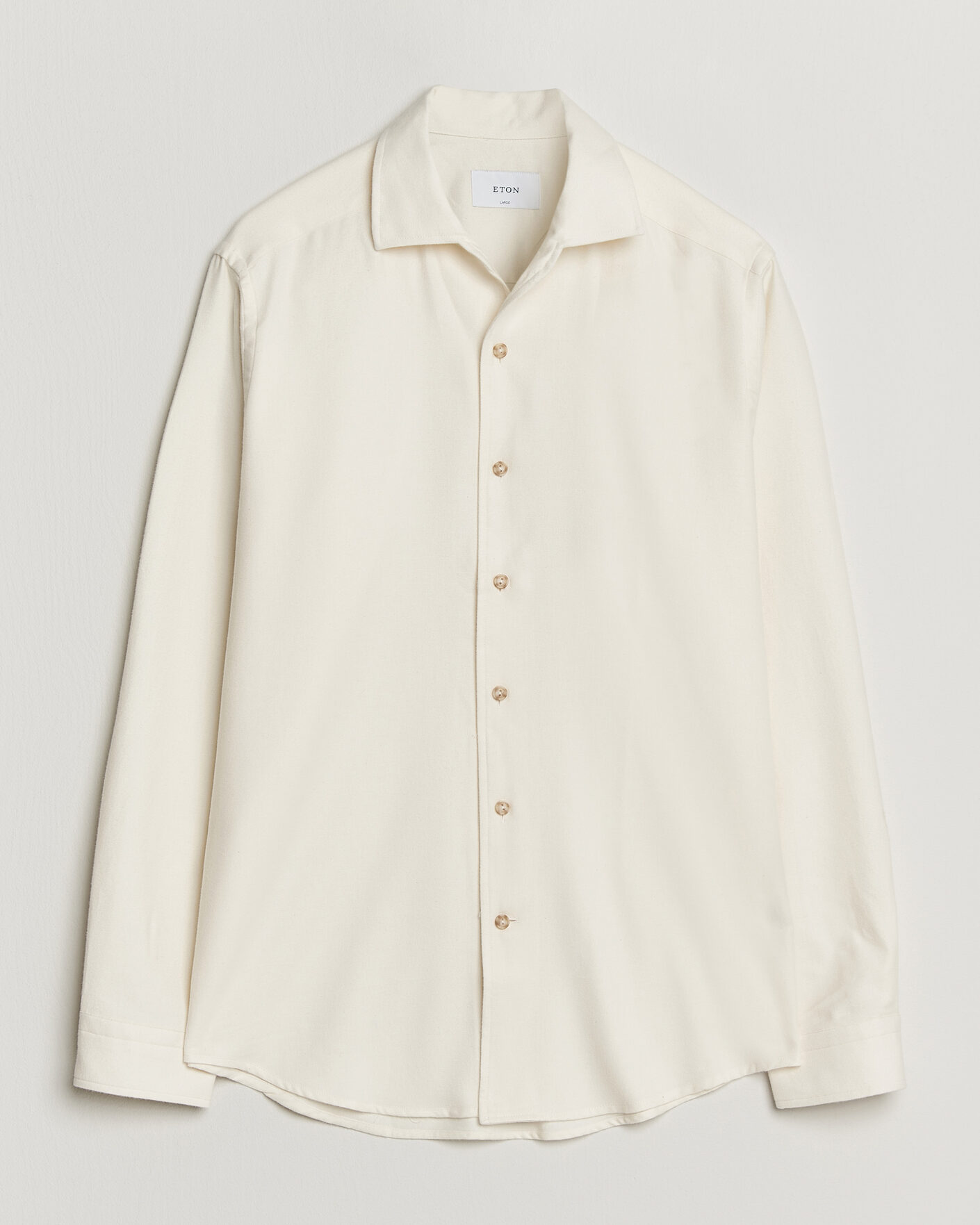 Men | Shirts | Eton | Casual Fit One Piece Collar Flannel Shirt Off White