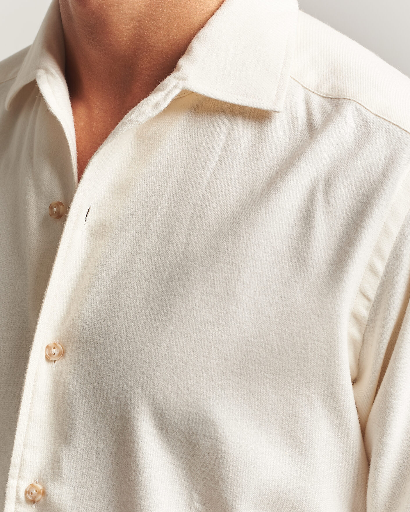 Men | Shirts | Eton | Casual Fit One Piece Collar Flannel Shirt Off White