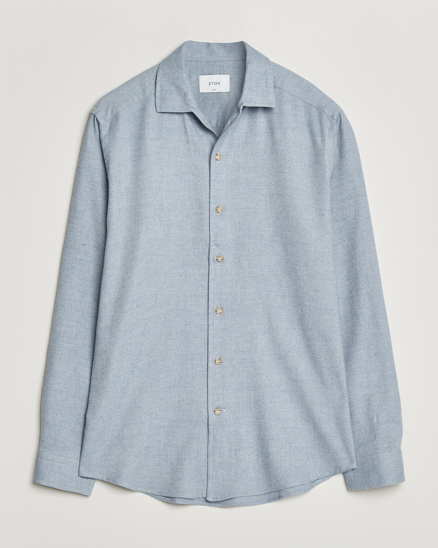 Men | Shirts | Eton | Casual Fit One Piece Collar Flannel Shirt Light Blue