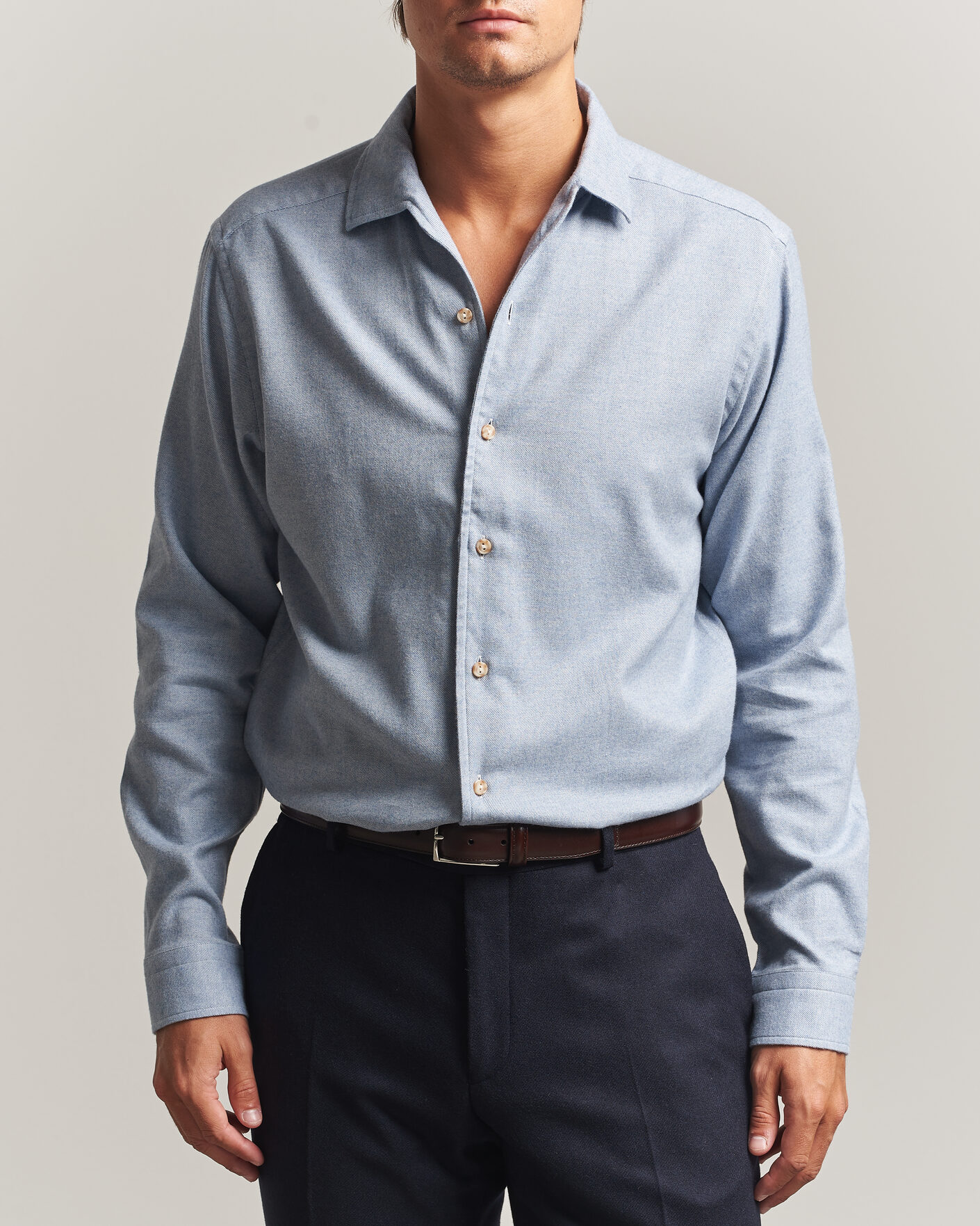 Men | Shirts | Eton | Casual Fit One Piece Collar Flannel Shirt Light Blue