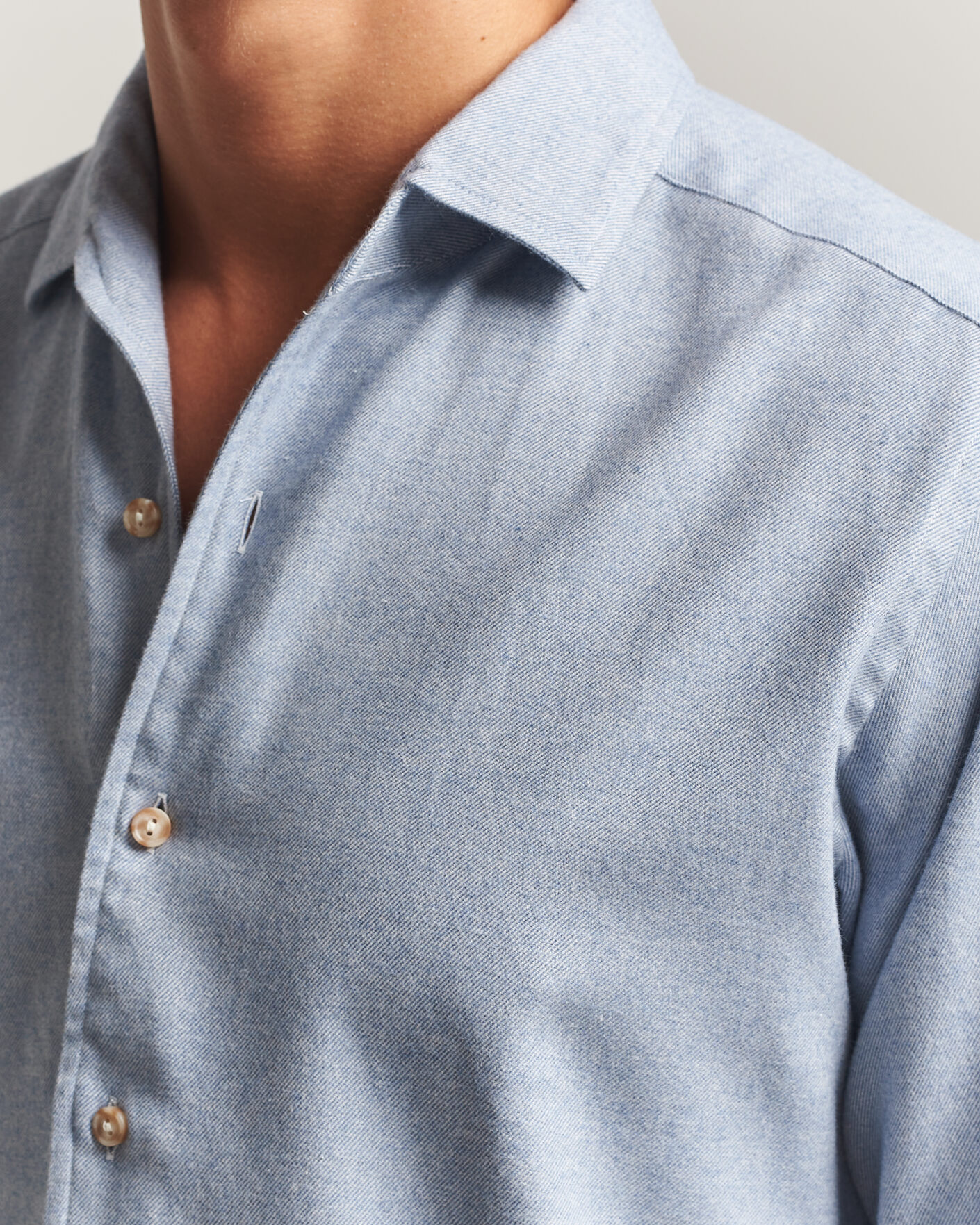 Men | Shirts | Eton | Casual Fit One Piece Collar Flannel Shirt Light Blue