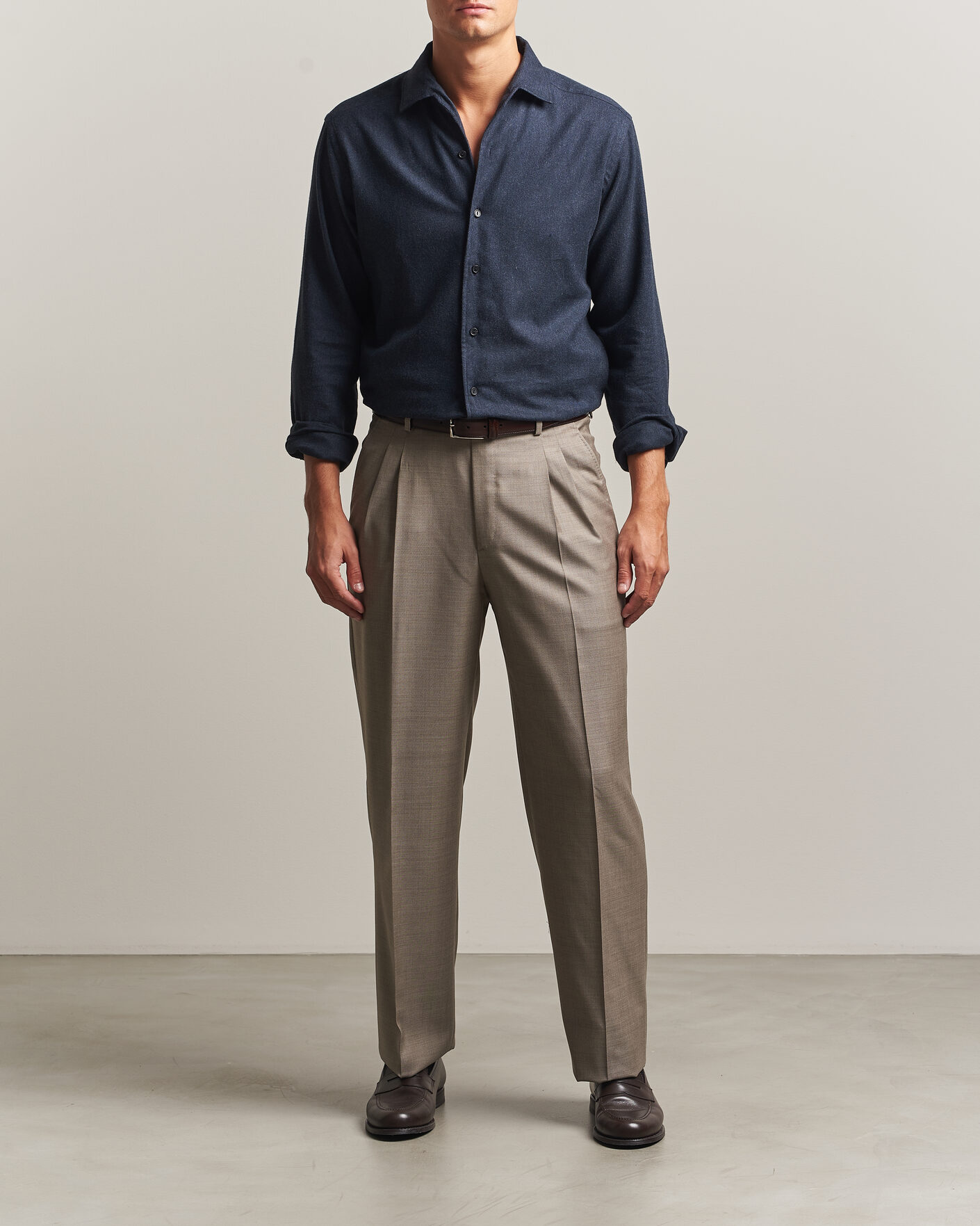 Men | Shirts | Eton | Casual Fit One Piece Collar Flannel Shirt Navy Blue
