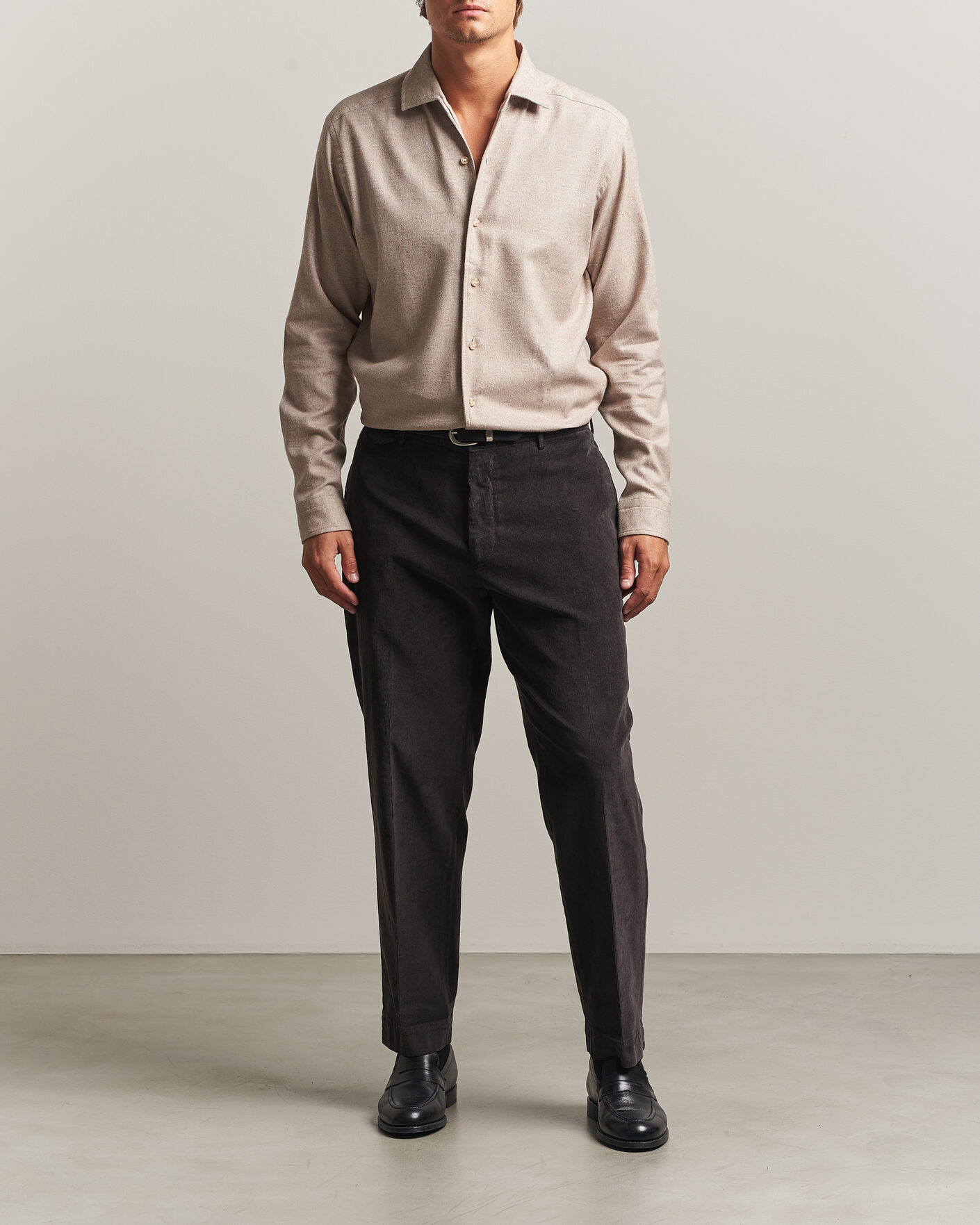 Men | Shirts | Eton | Casual Fit One Piece Collar Flannel Shirt Beige