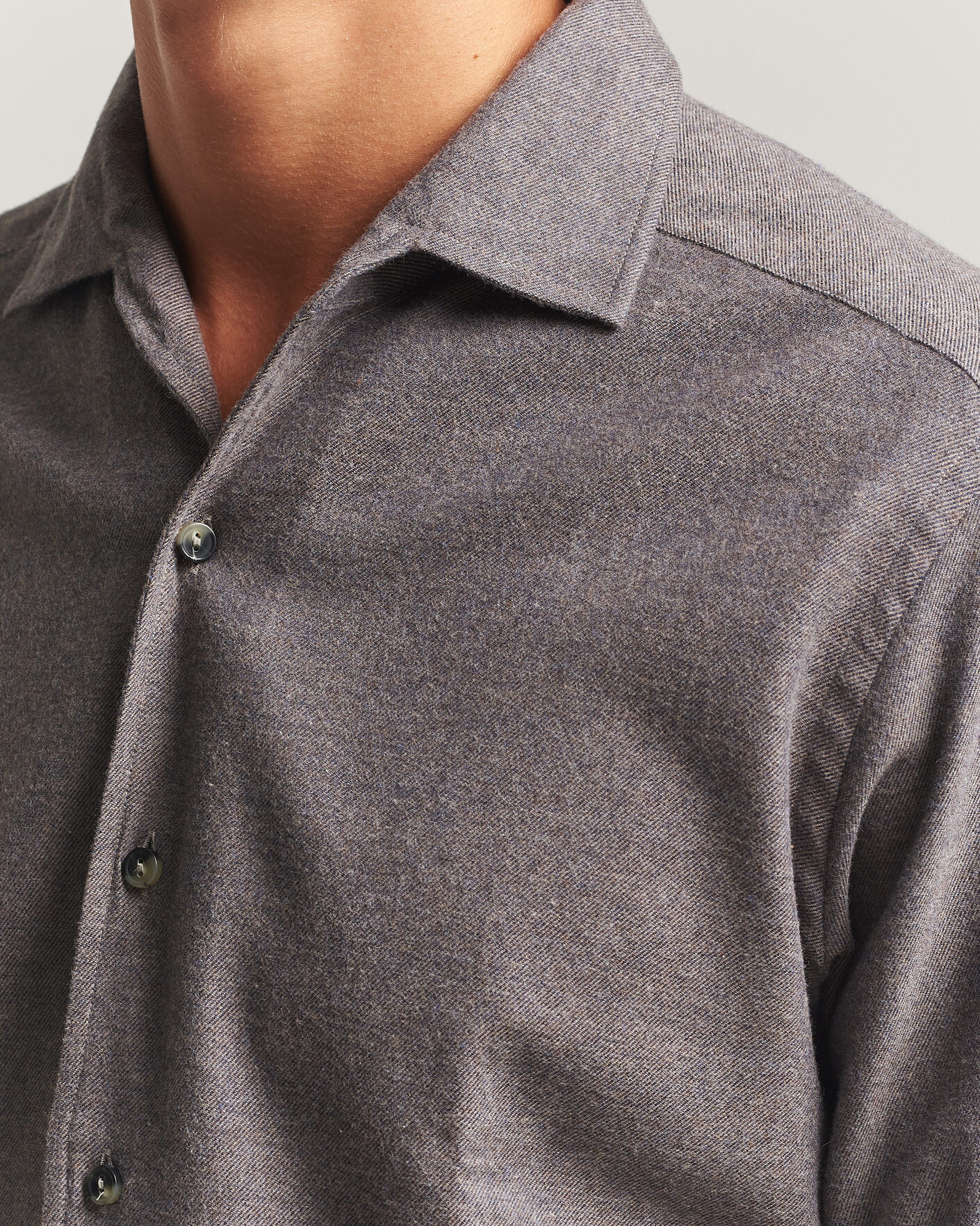 Men | Shirts | Eton | Casual Fit One Piece Collar Flannel Shirt Dark Brown